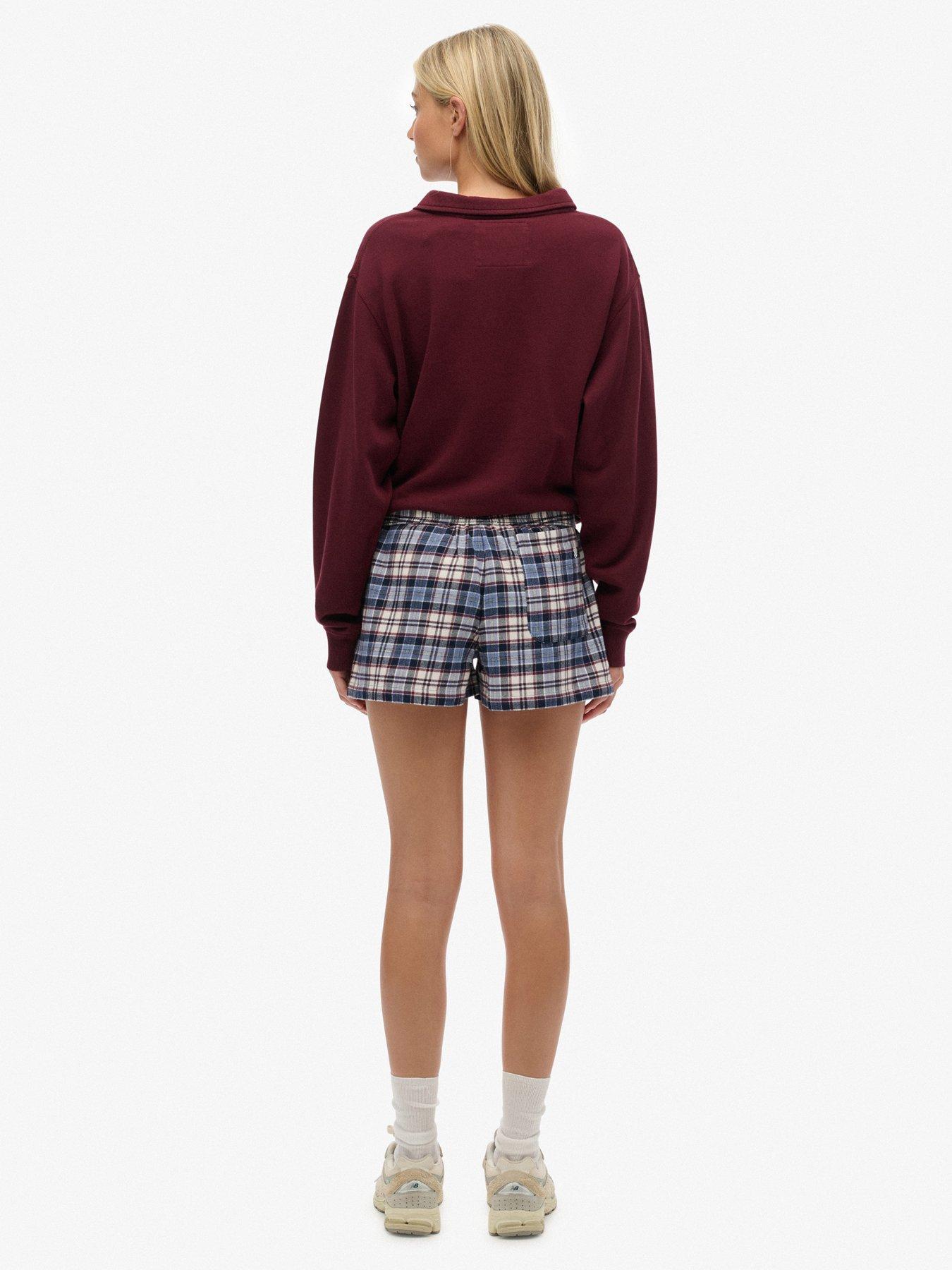 Image 4 of 7 of Superdry Cotton Check Elastic Shorts - Blue