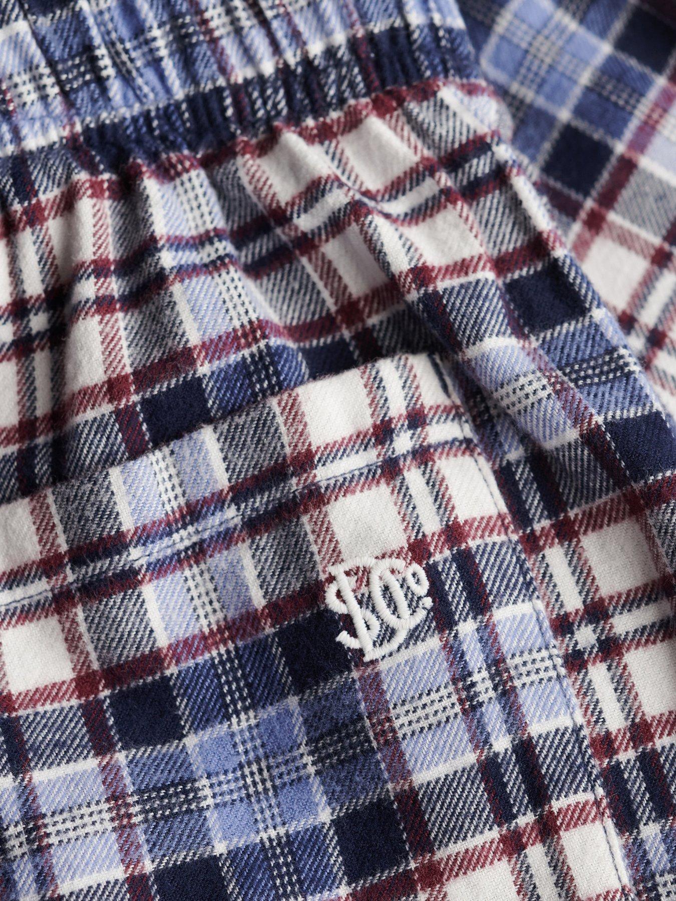 Image 7 of 7 of Superdry Cotton Check Elastic Shorts - Blue