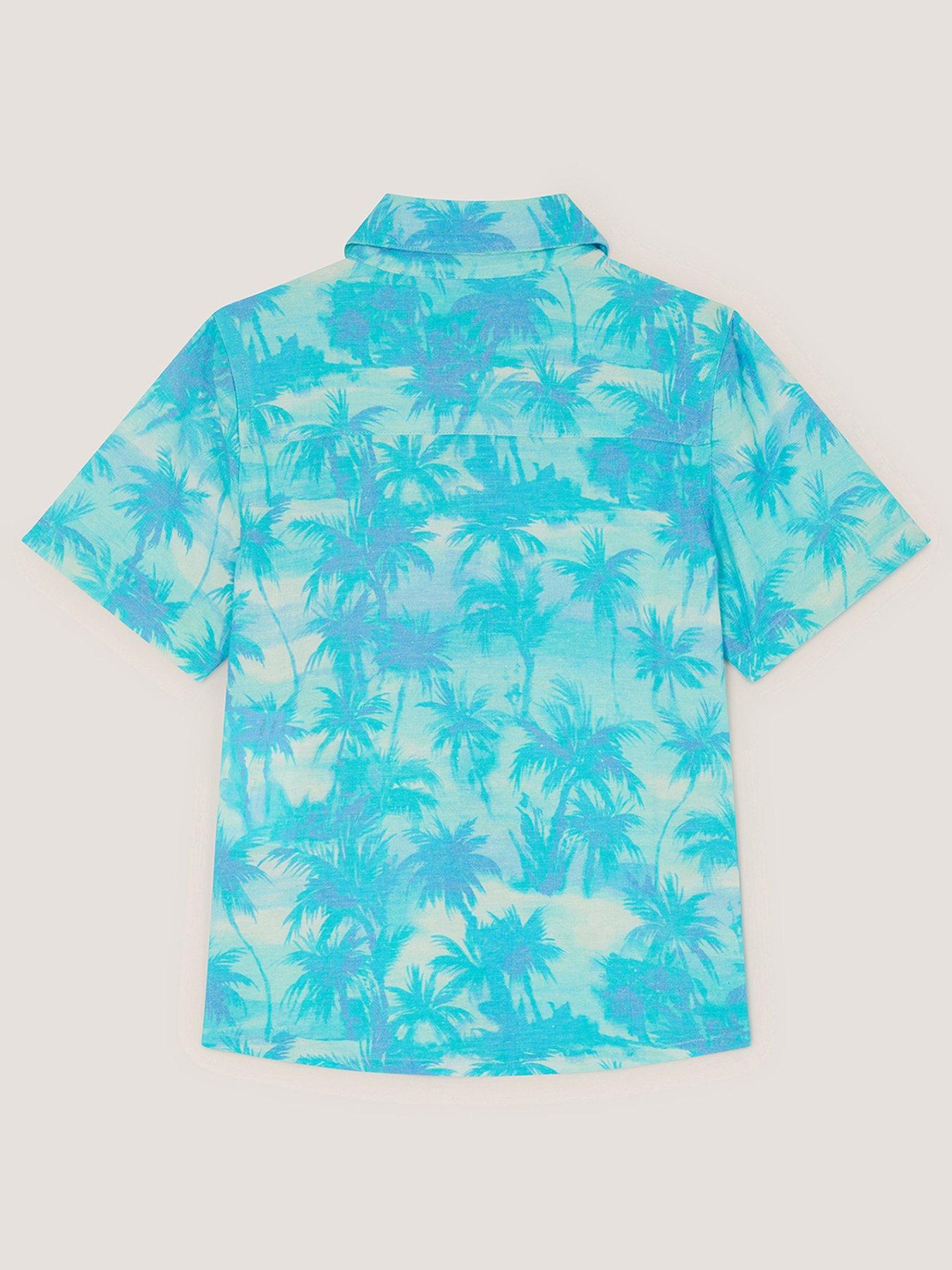 Image 2 of 3 of Monsoon Boys Palm Print Short Sleeve Shirt - Blue