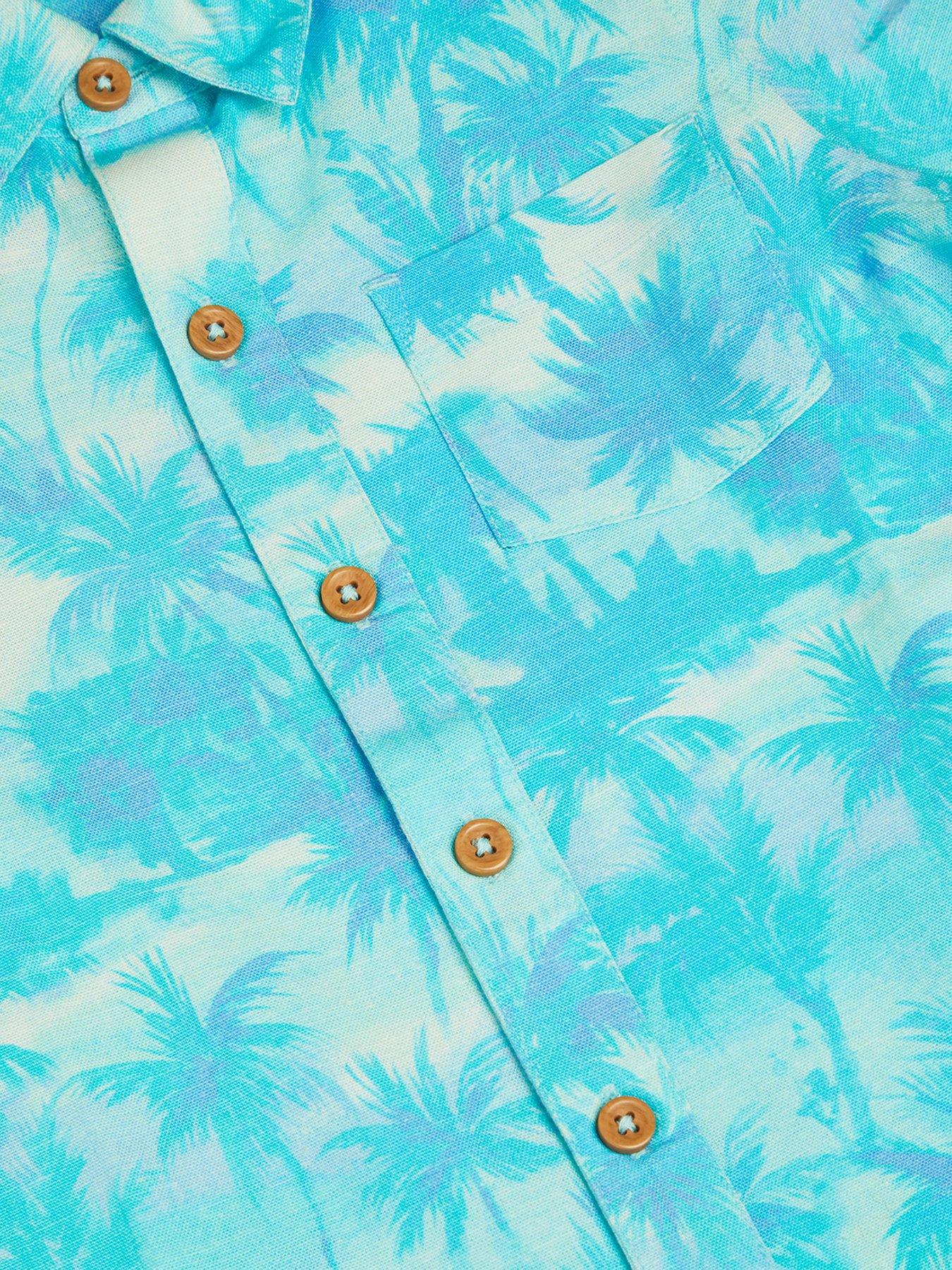 Image 3 of 3 of Monsoon Boys Palm Print Short Sleeve Shirt - Blue