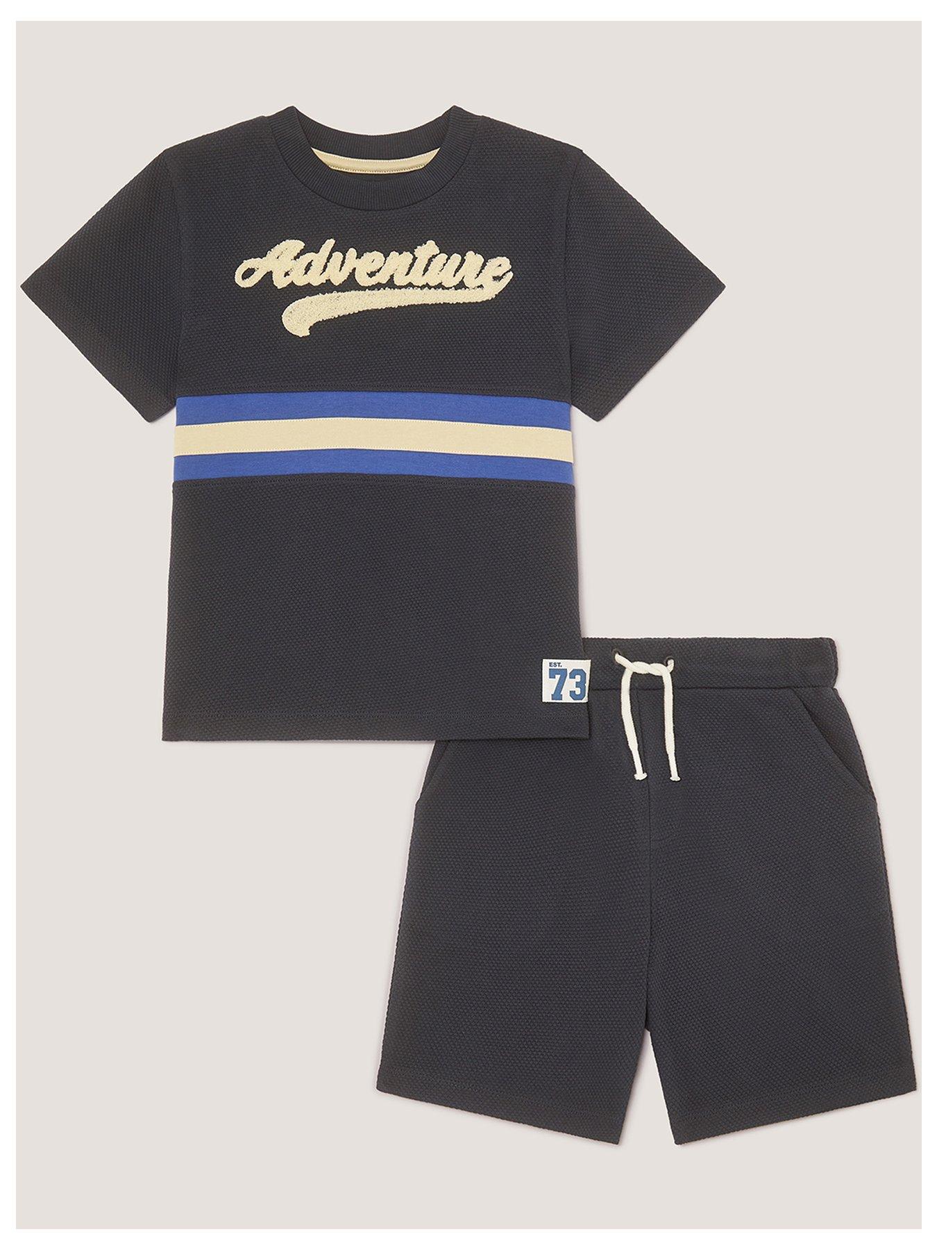 Image 1 of 3 of Monsoon Boys Jersey Stripe Shorts Set - Blue