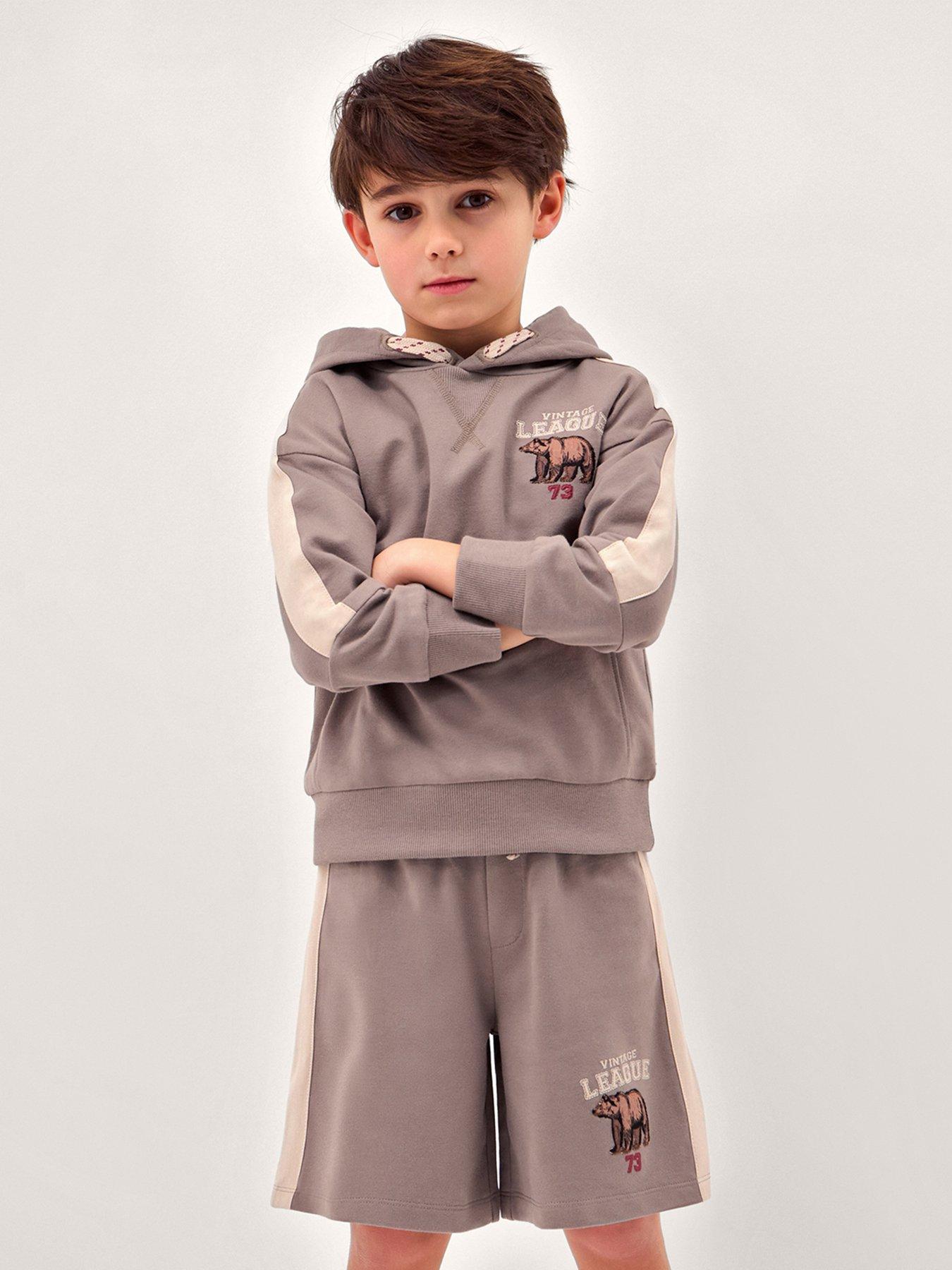 Image 1 of 4 of Monsoon Boys League Hoodie Shorts Set - Brown