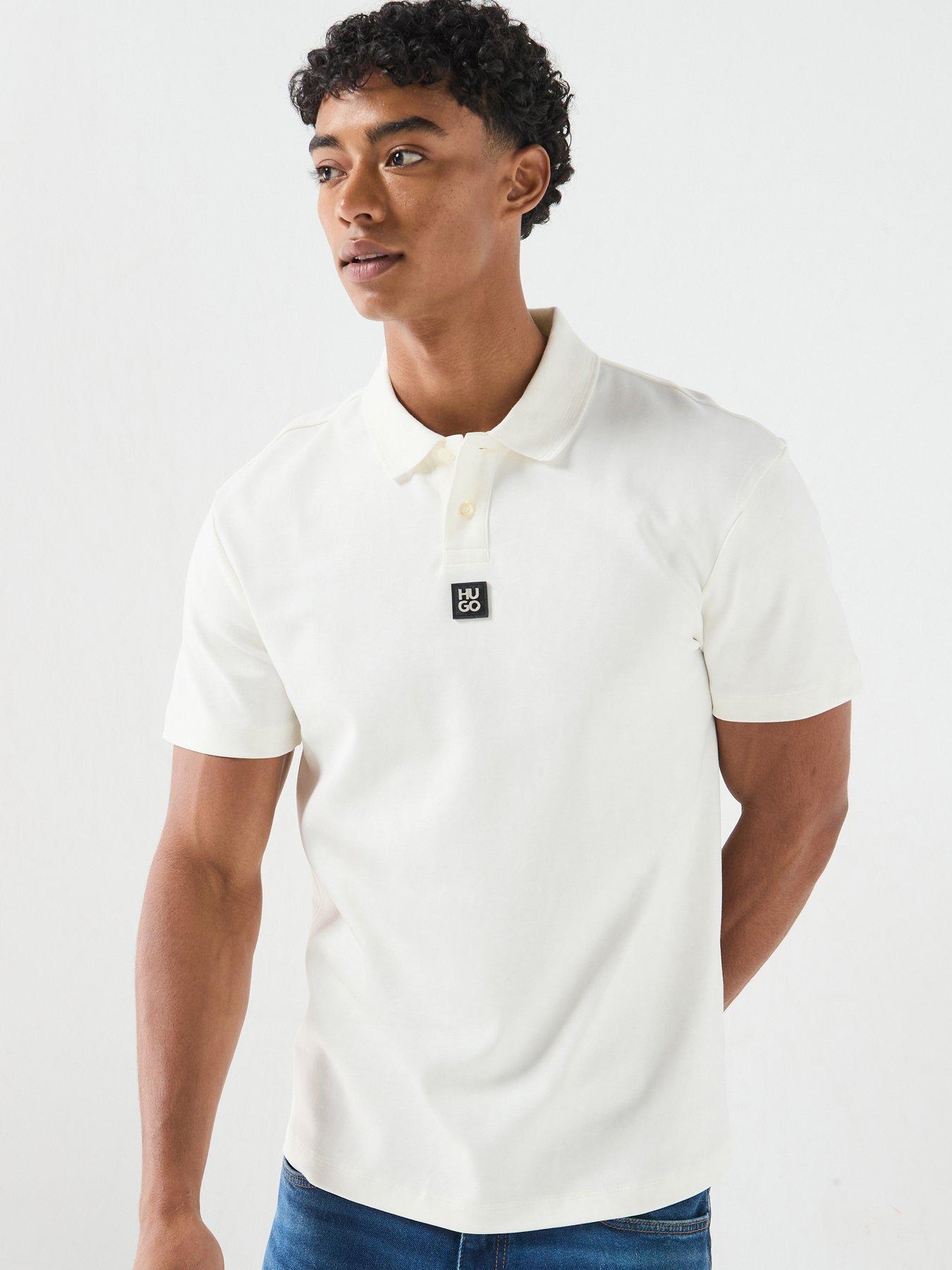 HUGO Deabono_D Centre Stacked Nikel Logo Polo Shirt, Off White, Size S, Men