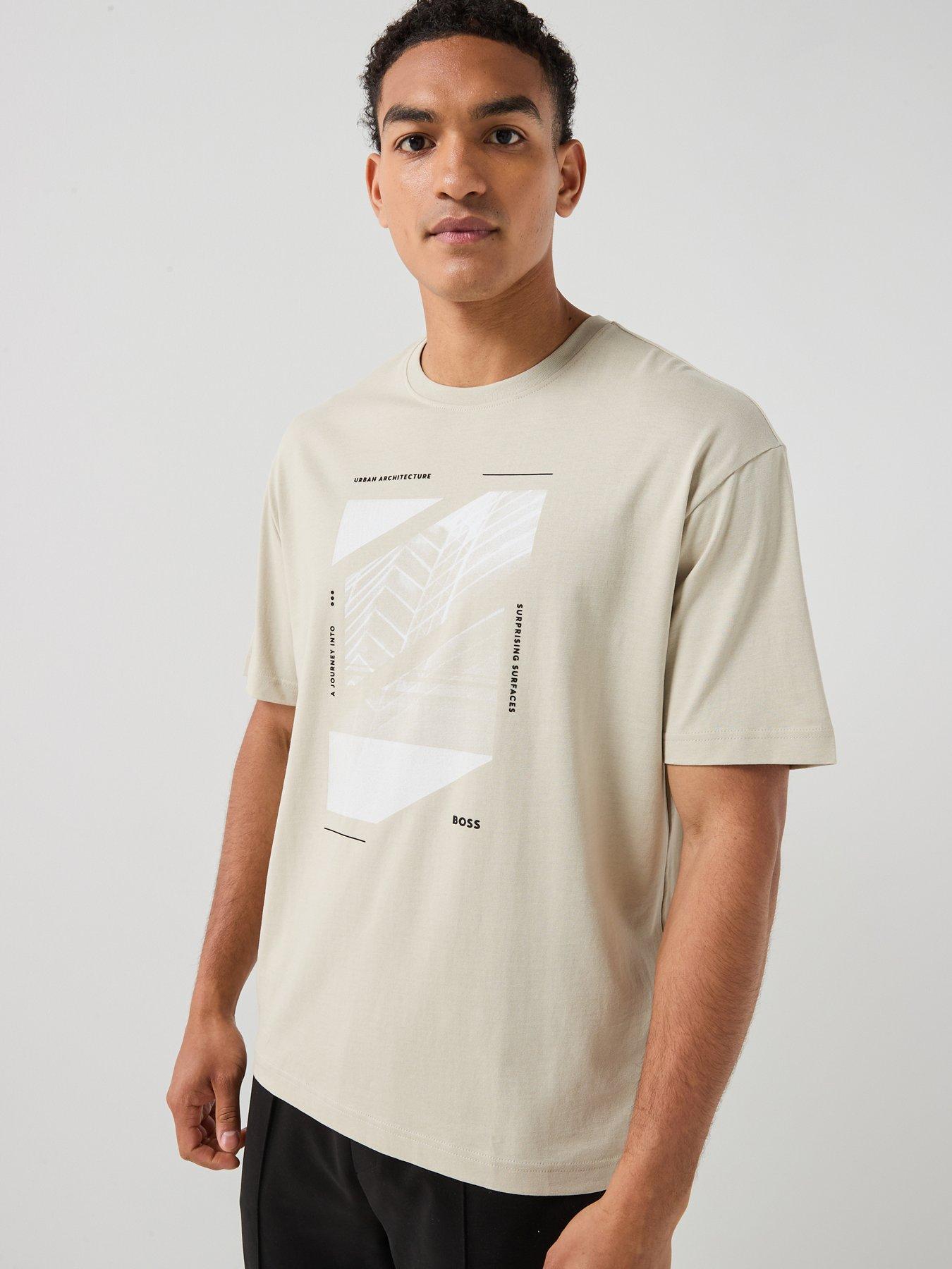 BOSS Te_Journey Graphic T-Shirt, Light Beige, Size Xl, Men