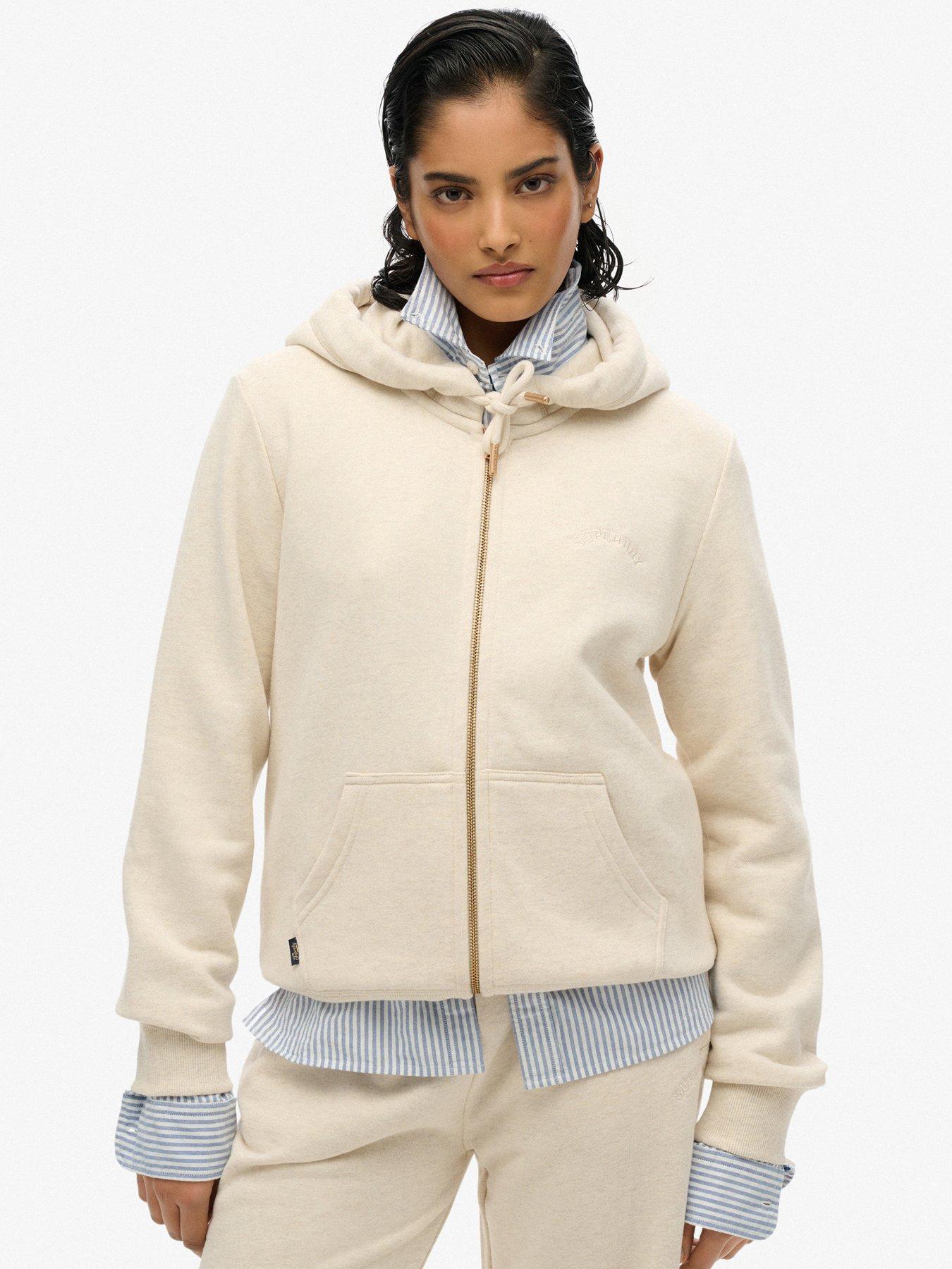 Superdry Essential Logo Zip-Up Hoodie - Cream
