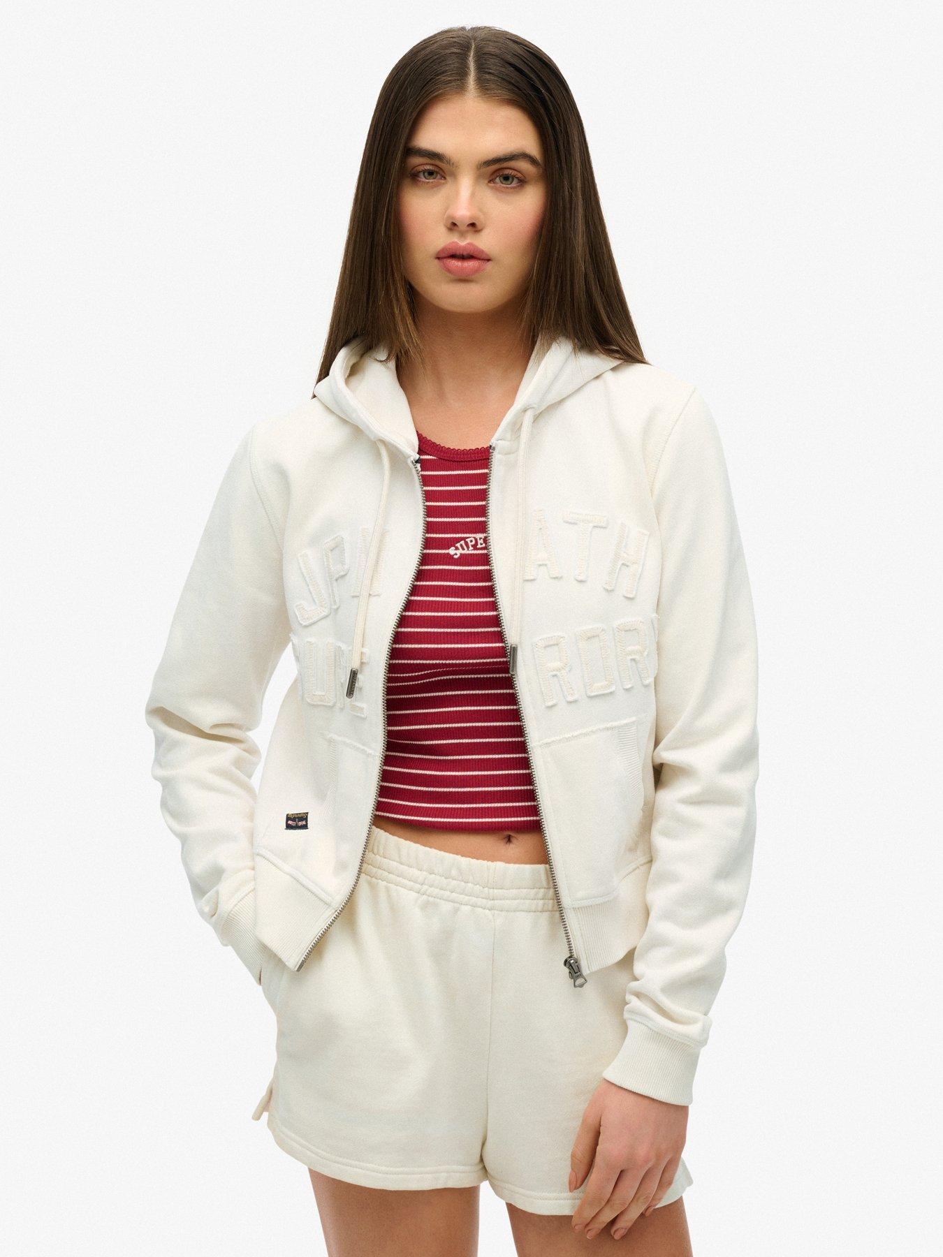 Superdry Athletic Tonal Crop Zip-Up Hoodie - Cream
