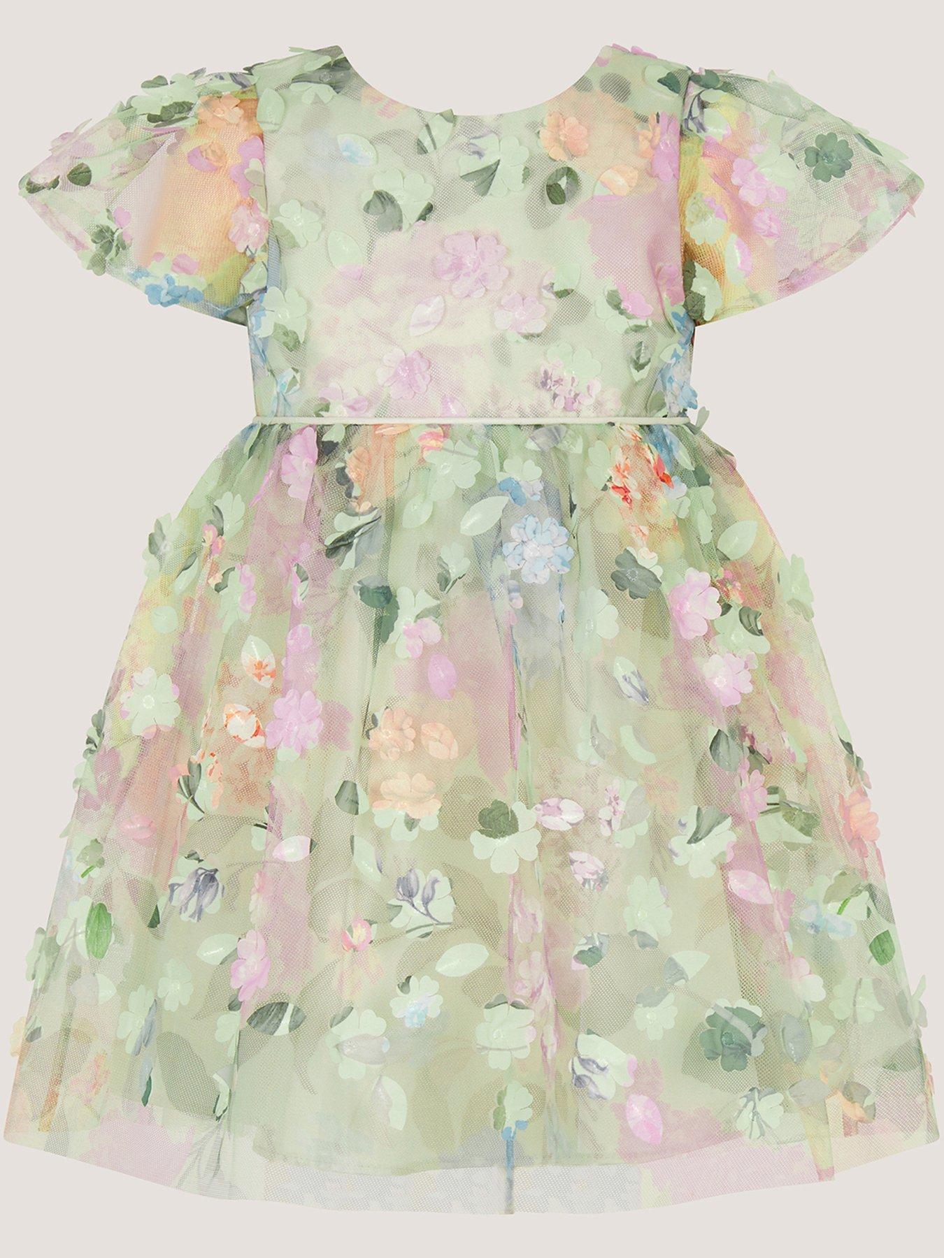 Monsoon Baby Girls Eliza 3d Flower Print Dress - Multi