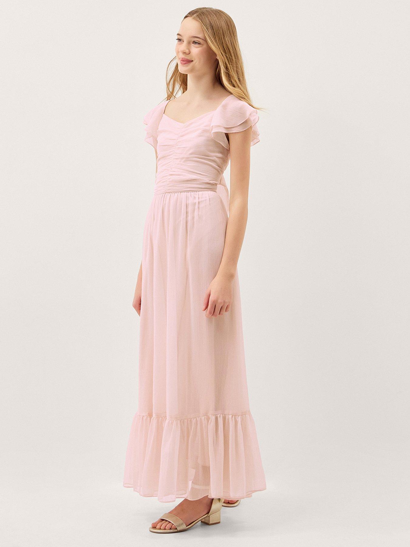 Image 1 of 5 of Monsoon Girls Sully Tie Back Maxi Prom Dress - Light Pink