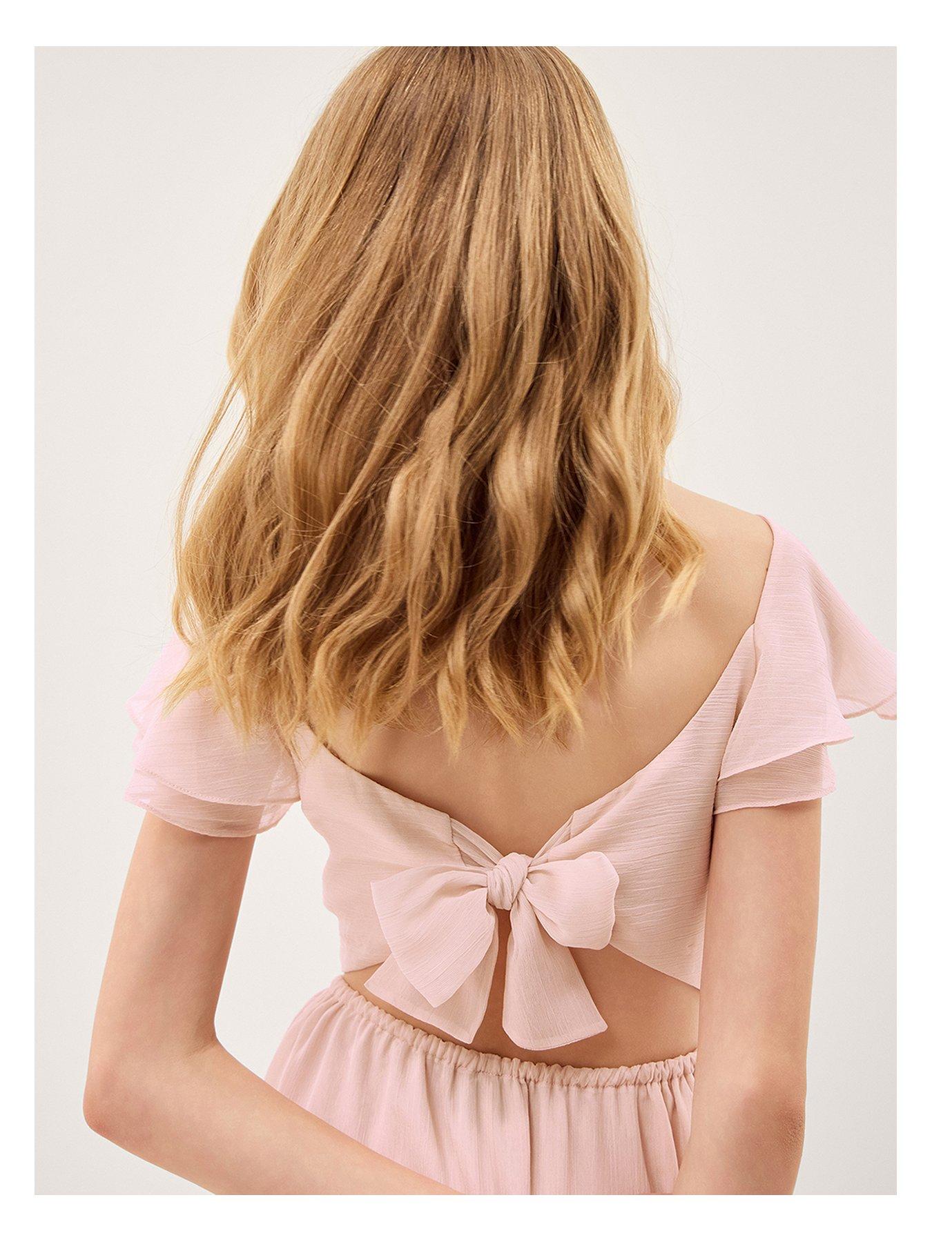 Image 2 of 5 of Monsoon Girls Sully Tie Back Maxi Prom Dress - Light Pink