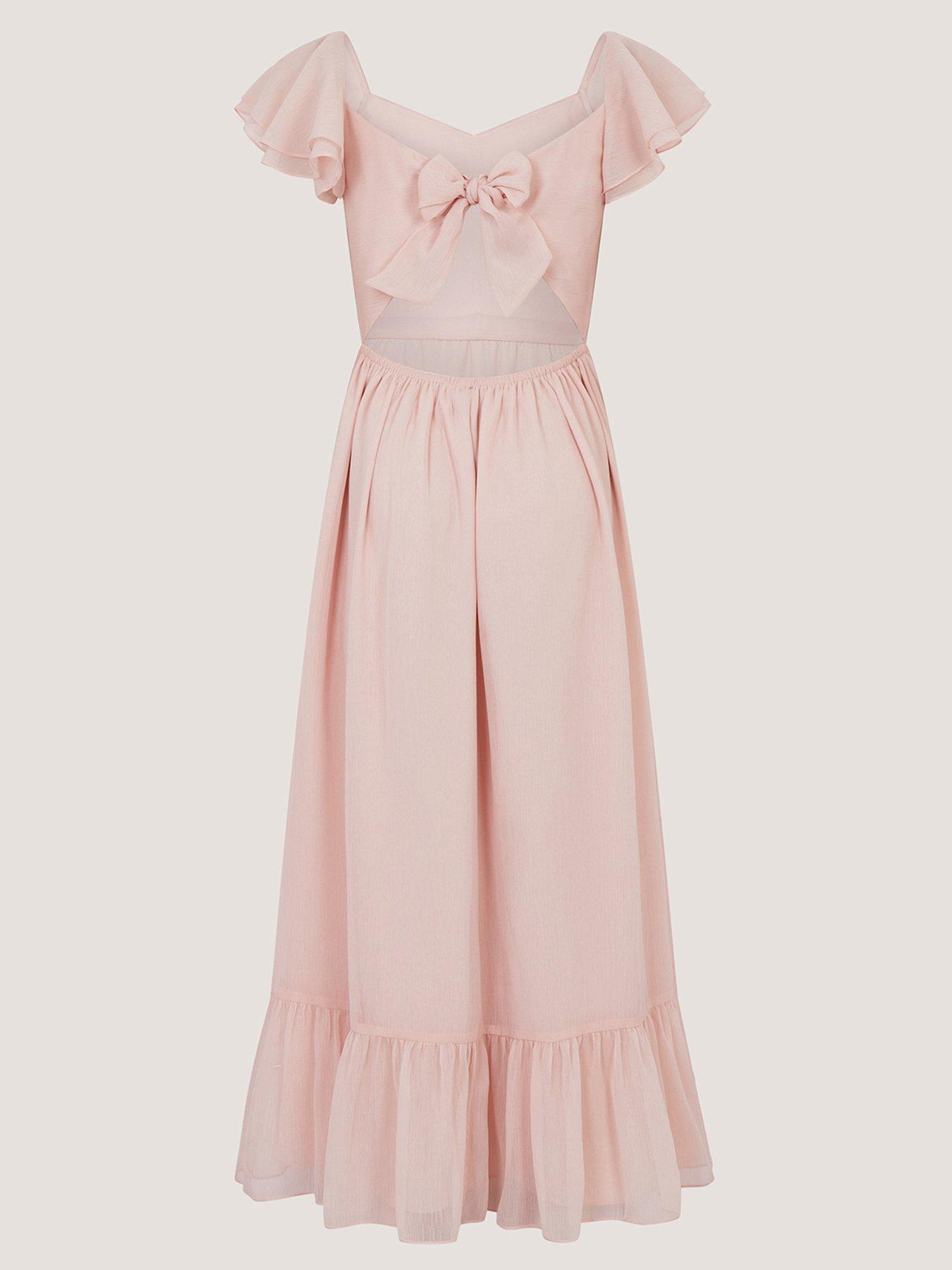 Image 4 of 5 of Monsoon Girls Sully Tie Back Maxi Prom Dress - Light Pink