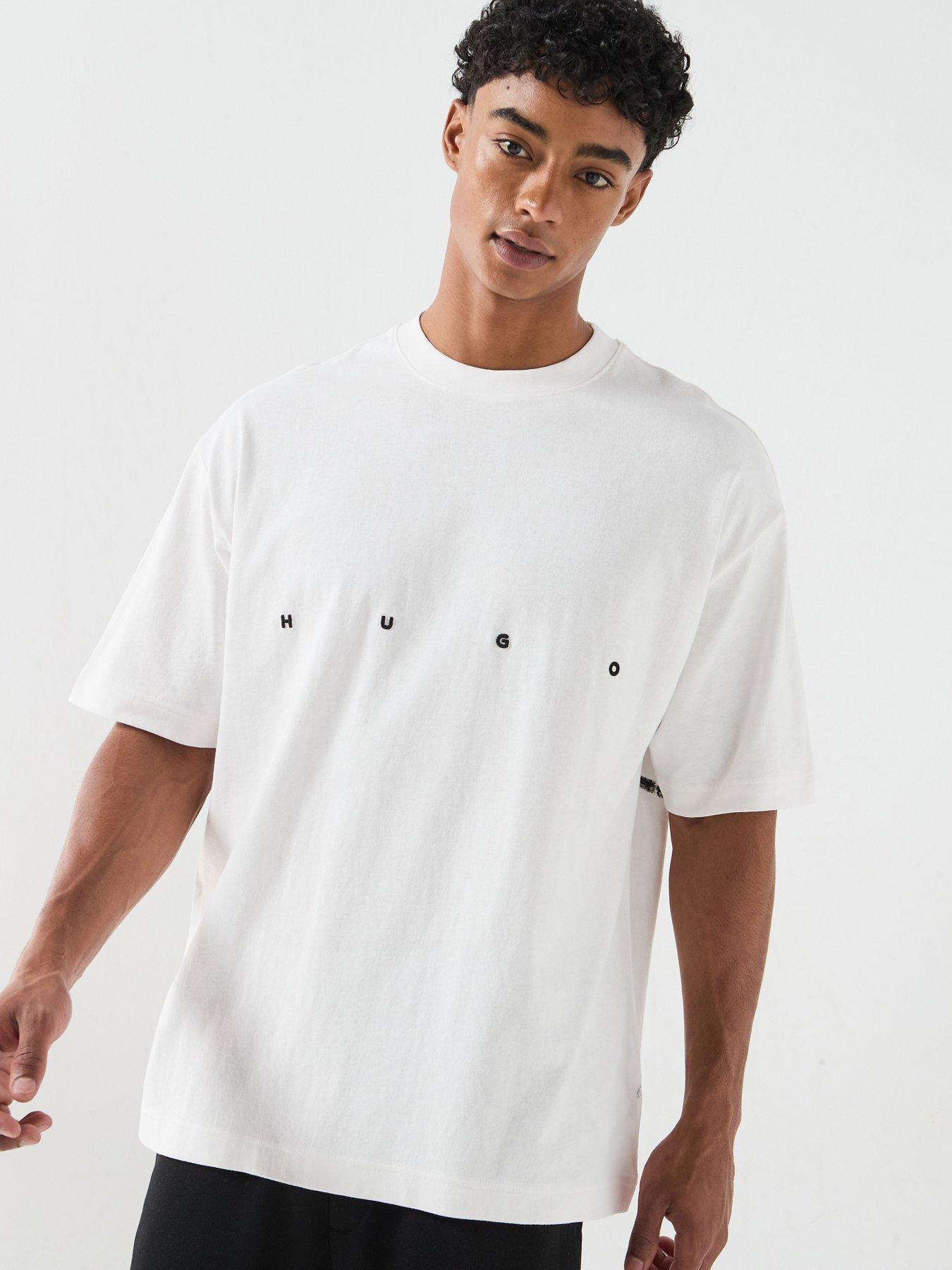 HUGO Dariso Bird Back Graphic Oversized T-Shirt, Off White, Size S, Men