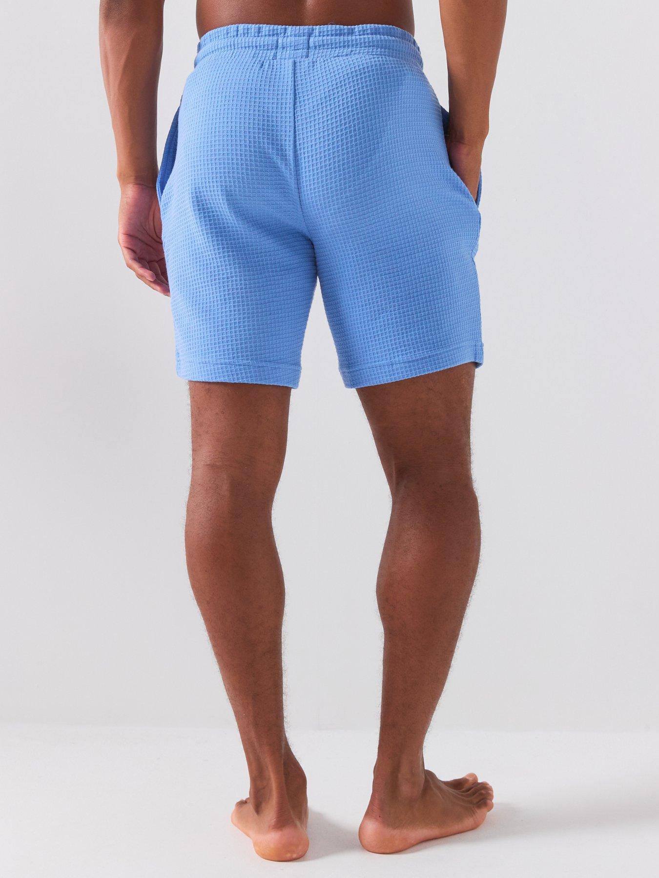 Image 2 of 5 of HUGO Austin Waffle Loungewear Shorts - Bright Blue