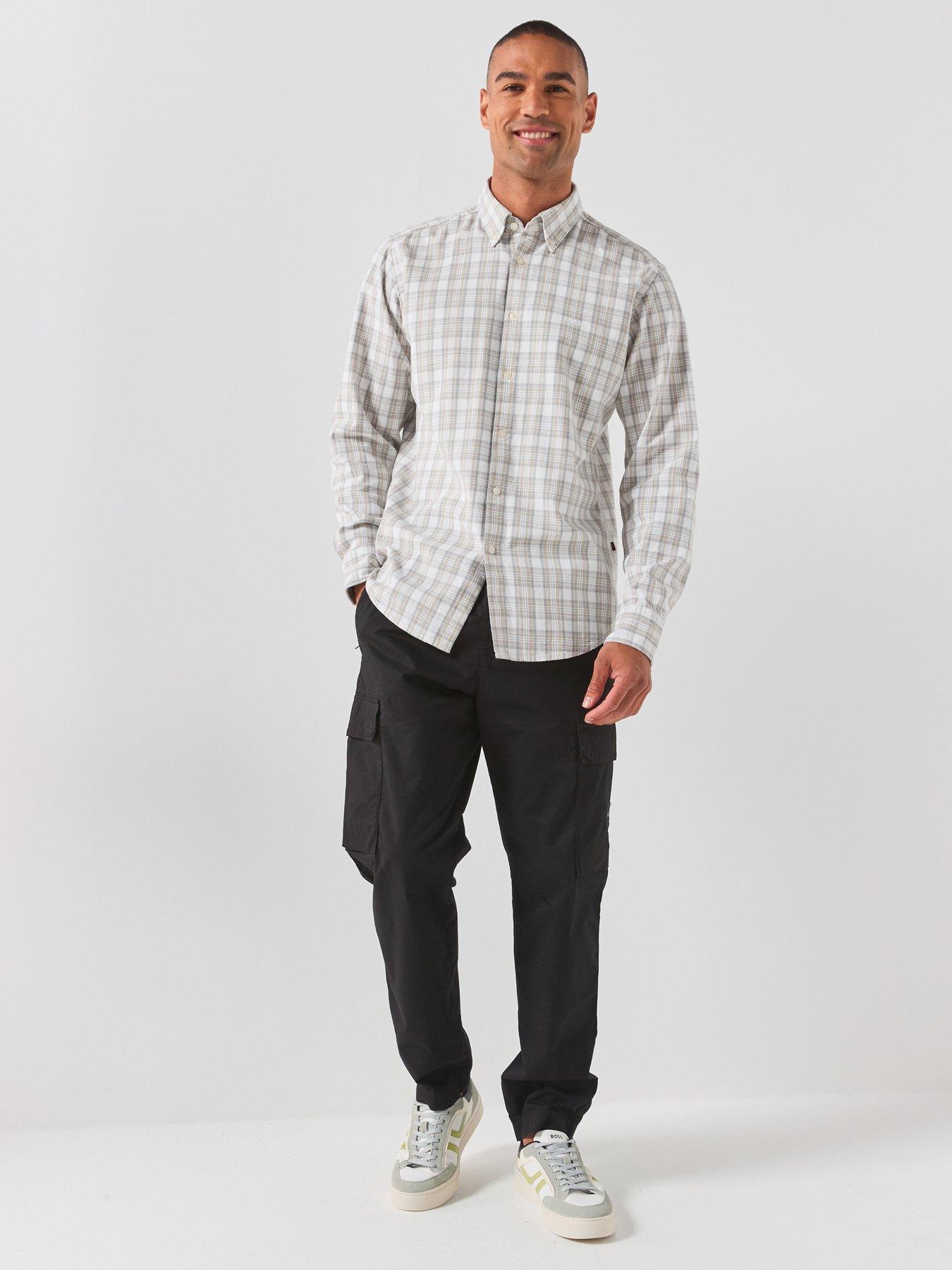 Image 3 of 6 of BOSS Button Down Regular Fit Check Shirt - White