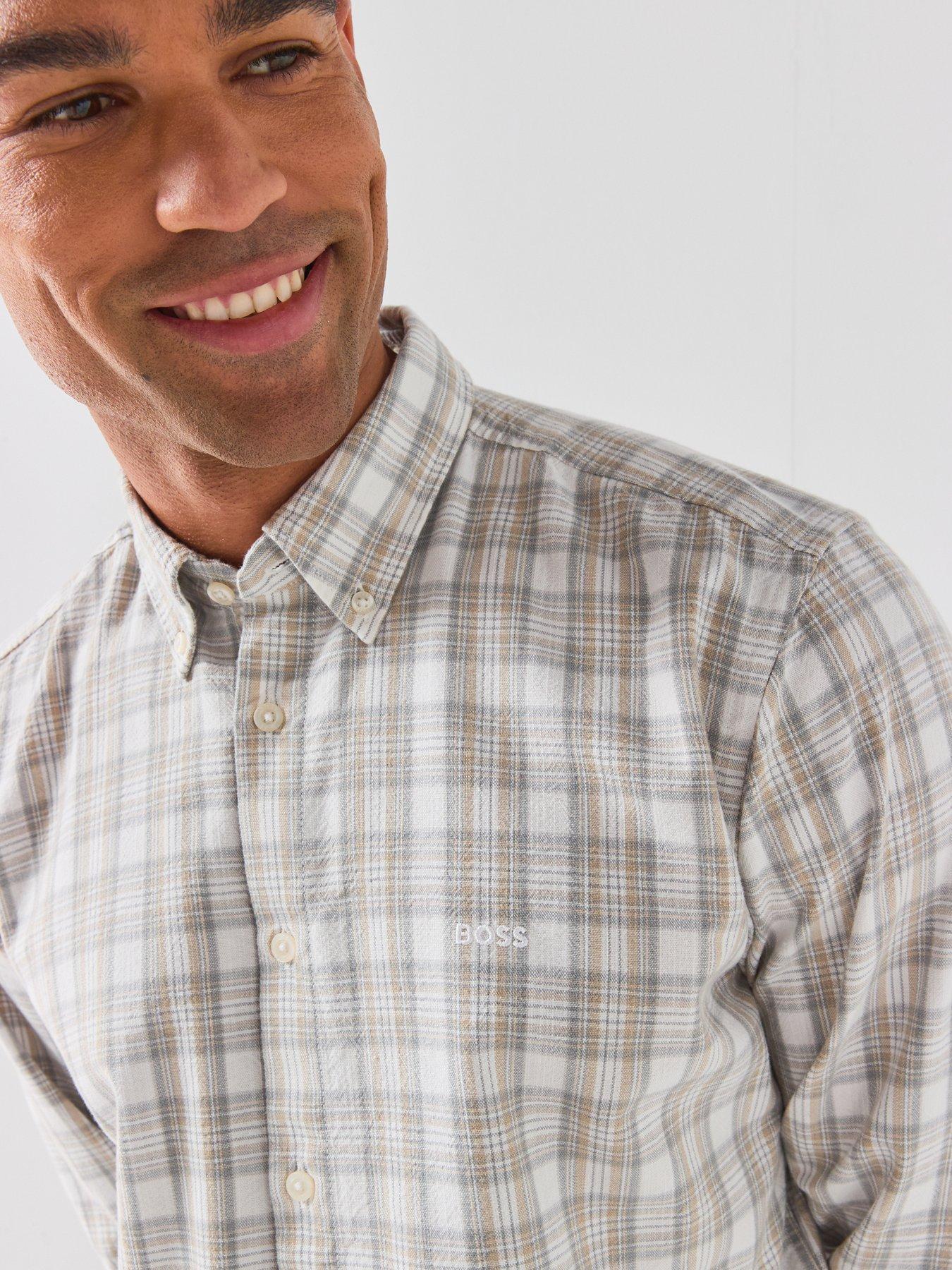 Image 6 of 6 of BOSS Button Down Regular Fit Check Shirt - White