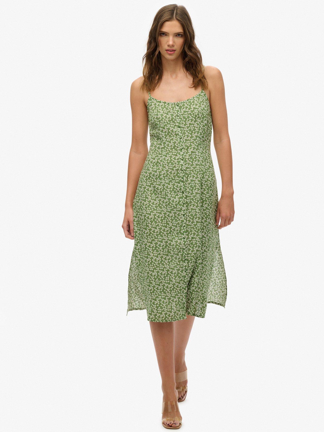 Superdry Print Button Cami Midi Dress - Green