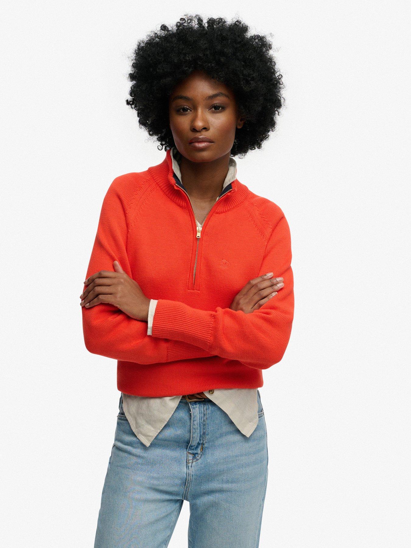 Image 1 of 6 of Superdry Classic Cotton Knit Half Zip Jumper - Orange