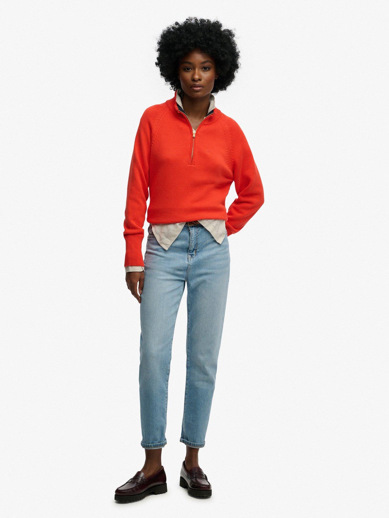 Image 3 of 6 of Superdry Classic Cotton Knit Half Zip Jumper - Orange