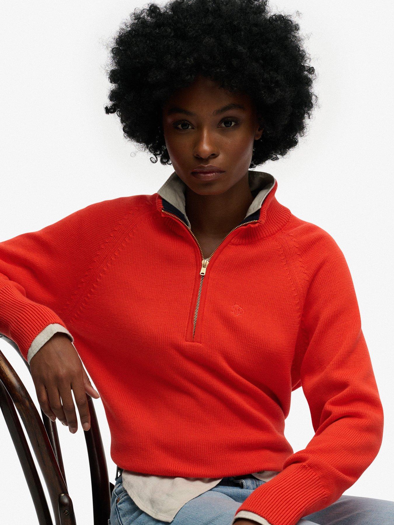 Image 5 of 6 of Superdry Classic Cotton Knit Half Zip Jumper - Orange