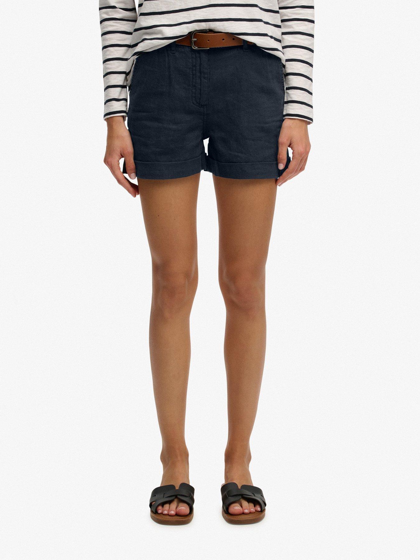 Superdry Mid Rise Linen Short - Navy