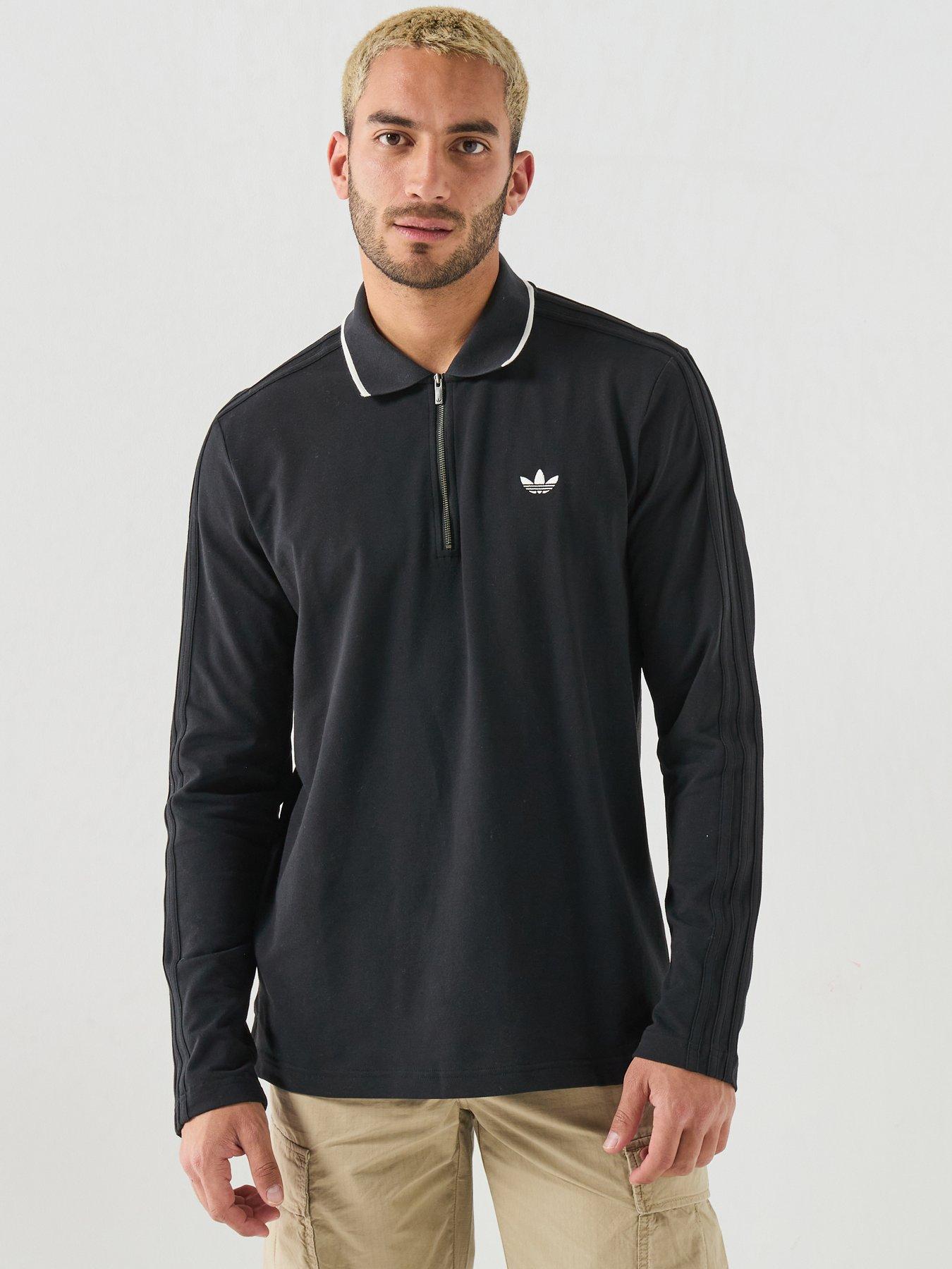 Image 1 of 6 of adidas Originals Mens Training 3 Stripe Long Sleeve Polo - Black