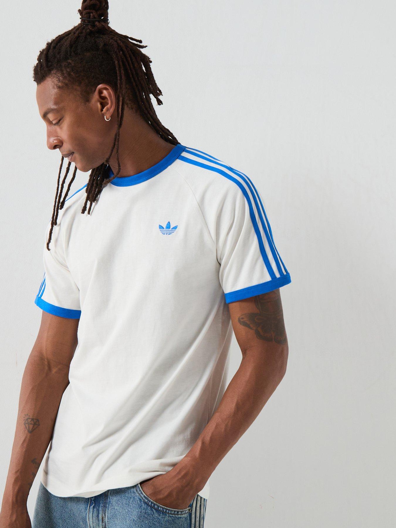 Image 1 of 6 of adidas Originals Adicolor Classics 3-Stripes T-Shirt - Cloud White/Blue
