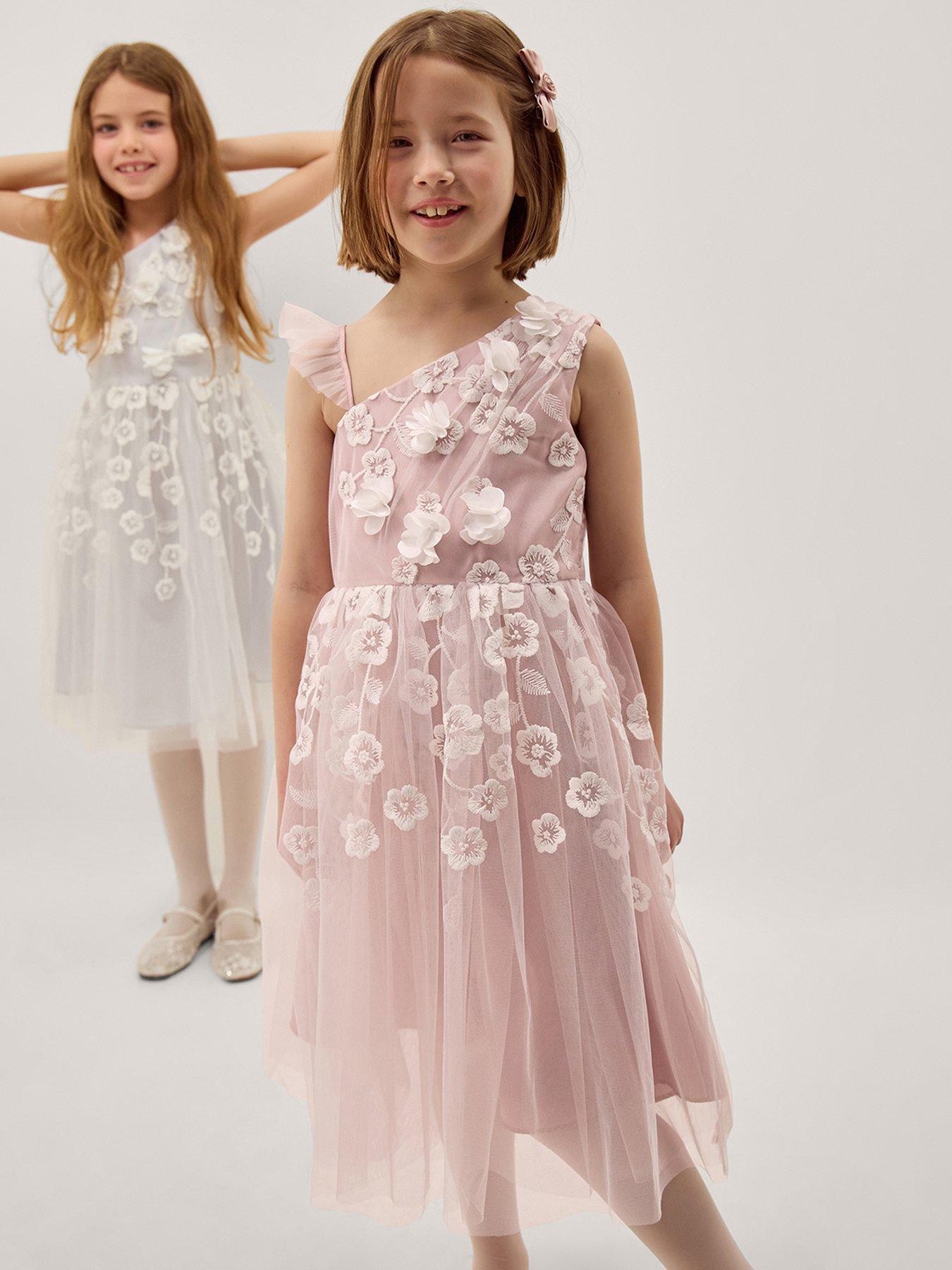 Monsoon Girls Liza Embroidered Asymmetric Dress - Pink
