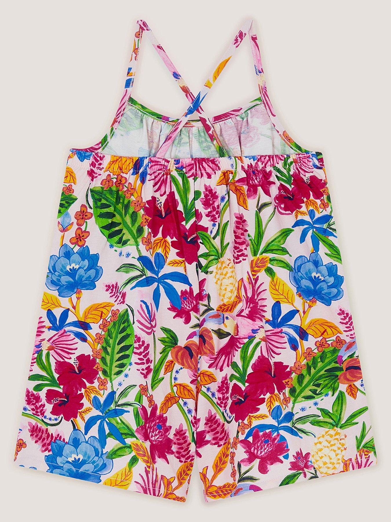 Image 2 of 4 of Monsoon Girls Tropical Jersey Playsuit - Multi