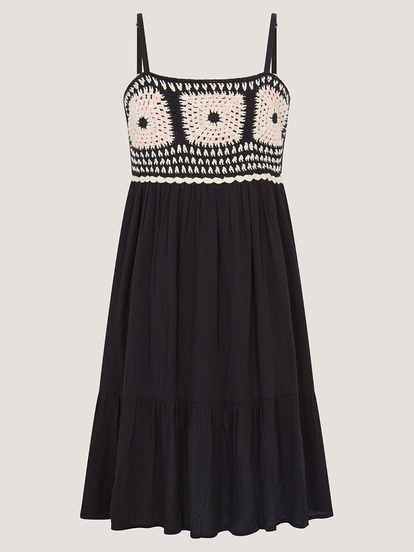monsoon crochet dress Girls Maxi - Black flattering midi silhouette finished Size:Father 2XL Crochet trim size-22w Jeongyeon Message Card Twice