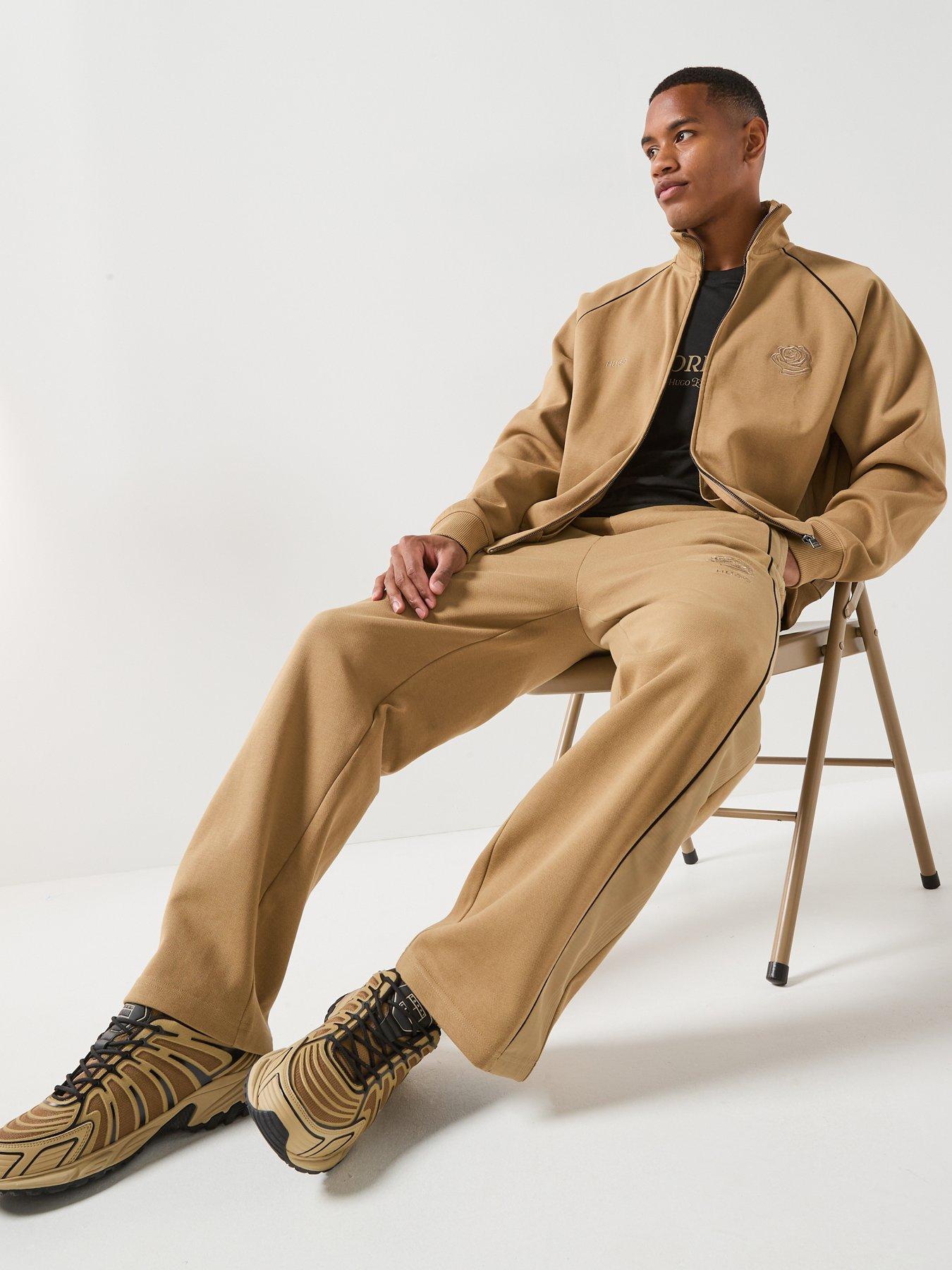 Image 6 of 6 of HUGO Dislano Rose Logo Open Cuff Joggers - Beige