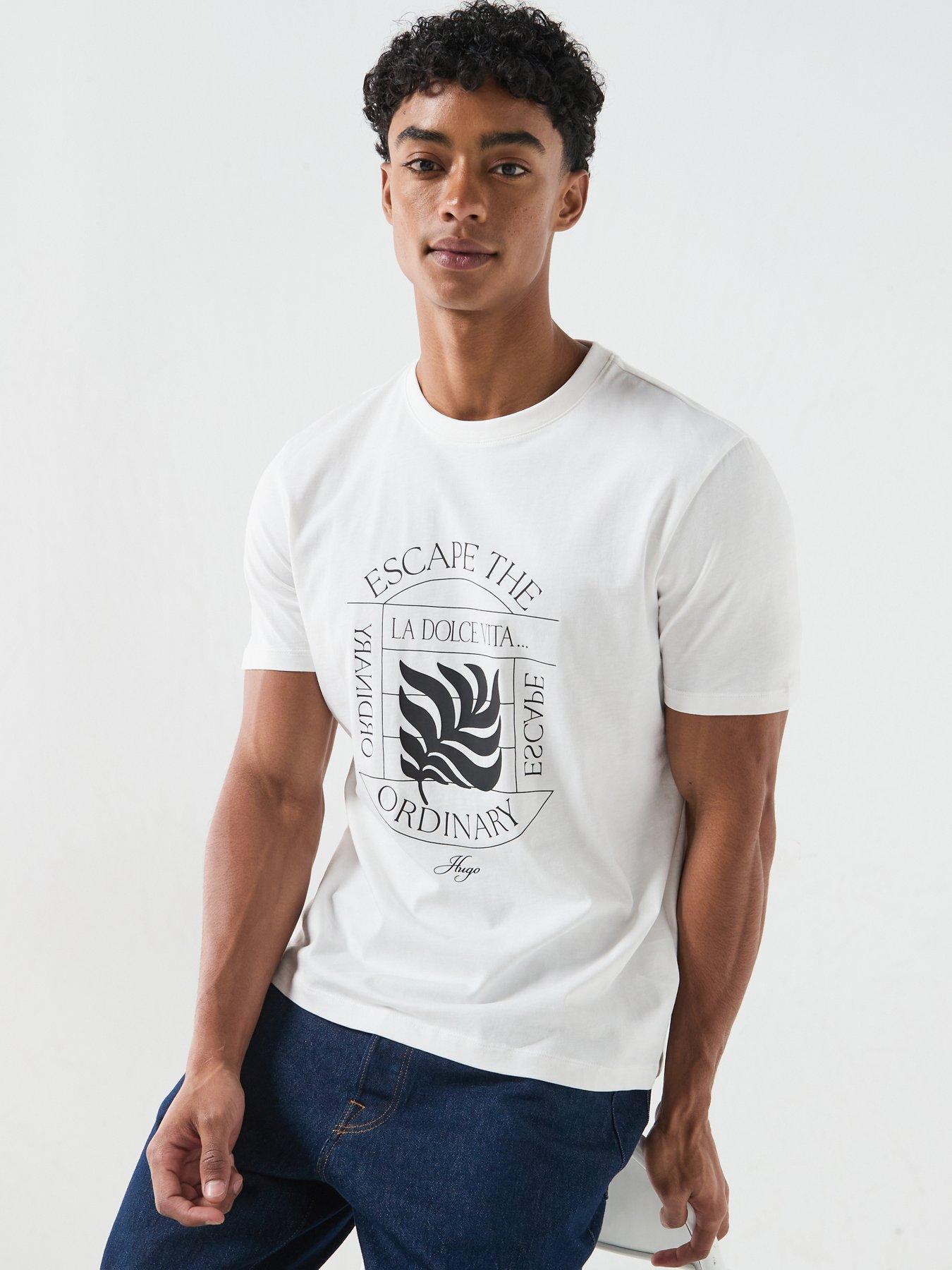 HUGO Durose Rose Graphic T-Shirt, Off White, Size S, Men