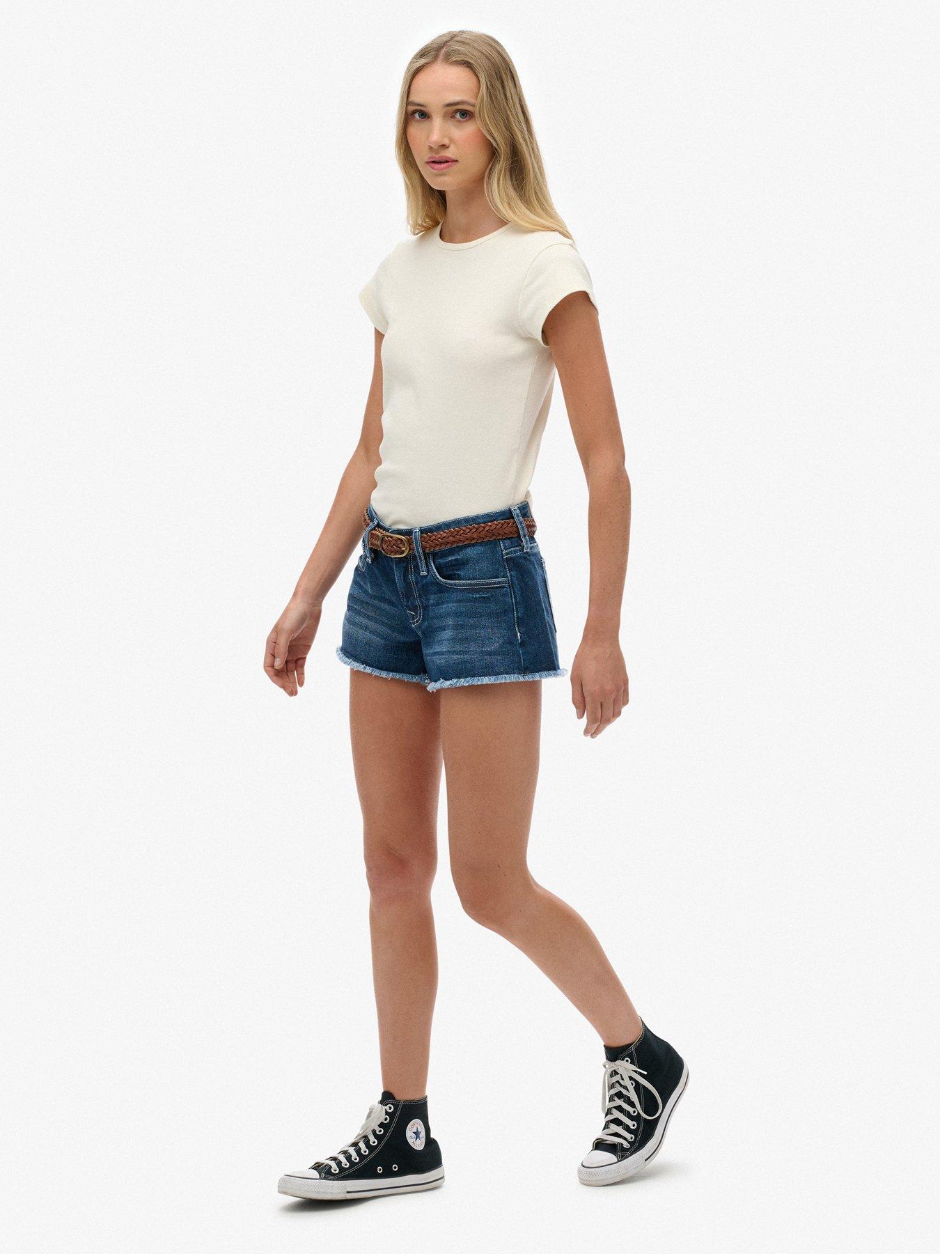 Image 6 of 7 of Superdry Low Rise Denim Hot Shorts - Navy