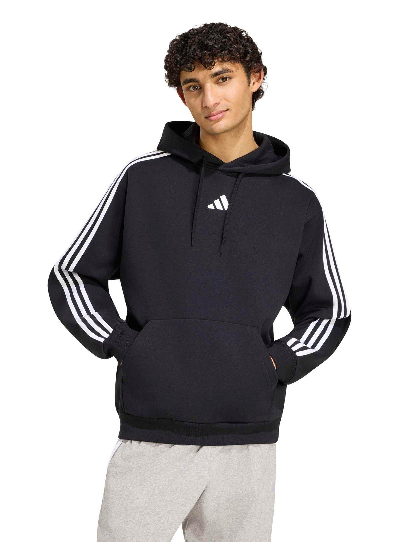 adidas Sportswear Mens 3 Stripe Fleece Hoodie, Black, Size 2Xl, Men