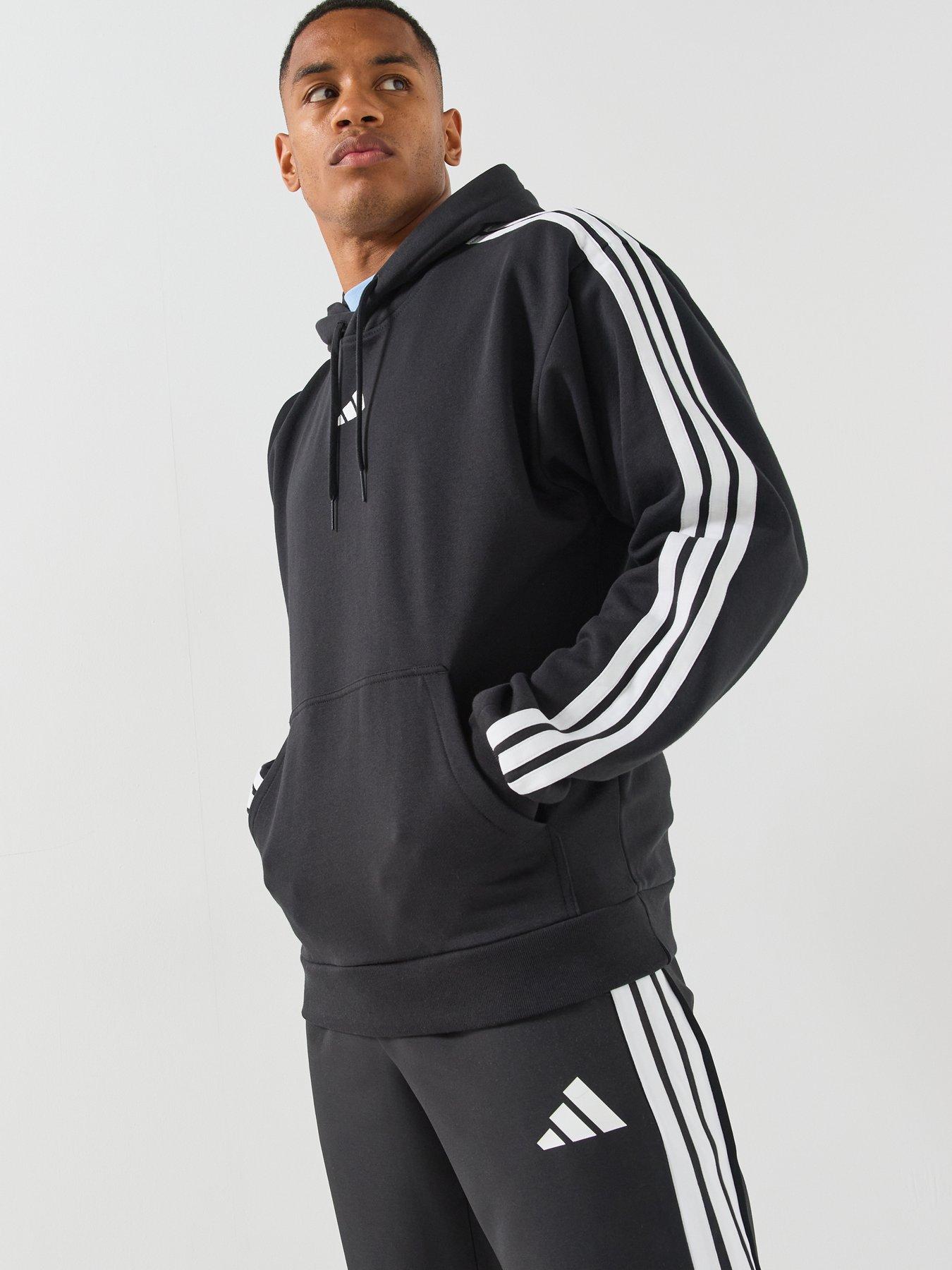 adidas Sportswear Mens 3 Stripe Fleece Hoodie - Black