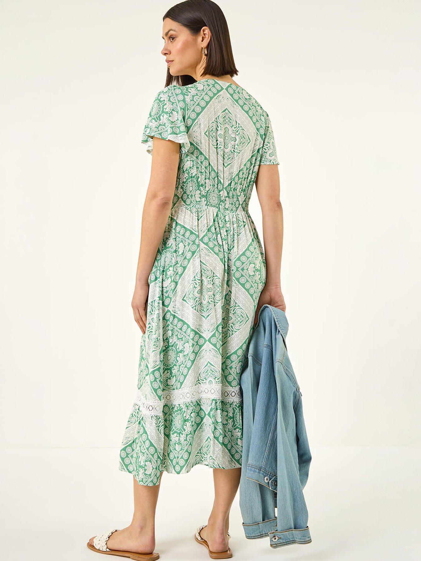 Image 2 of 5 of Roman Lace Detail V-neck Midi Dress