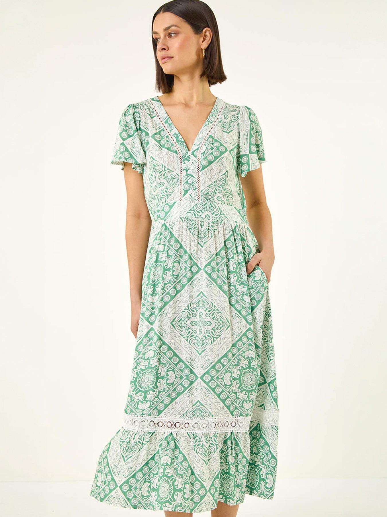 Image 3 of 5 of Roman Lace Detail V-neck Midi Dress