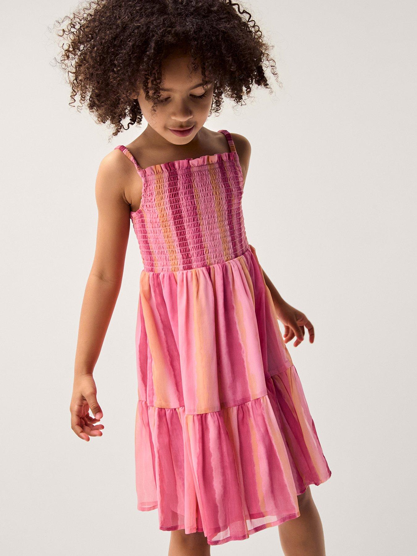 Monsoon Girls Stripe Skater Dress - Pink