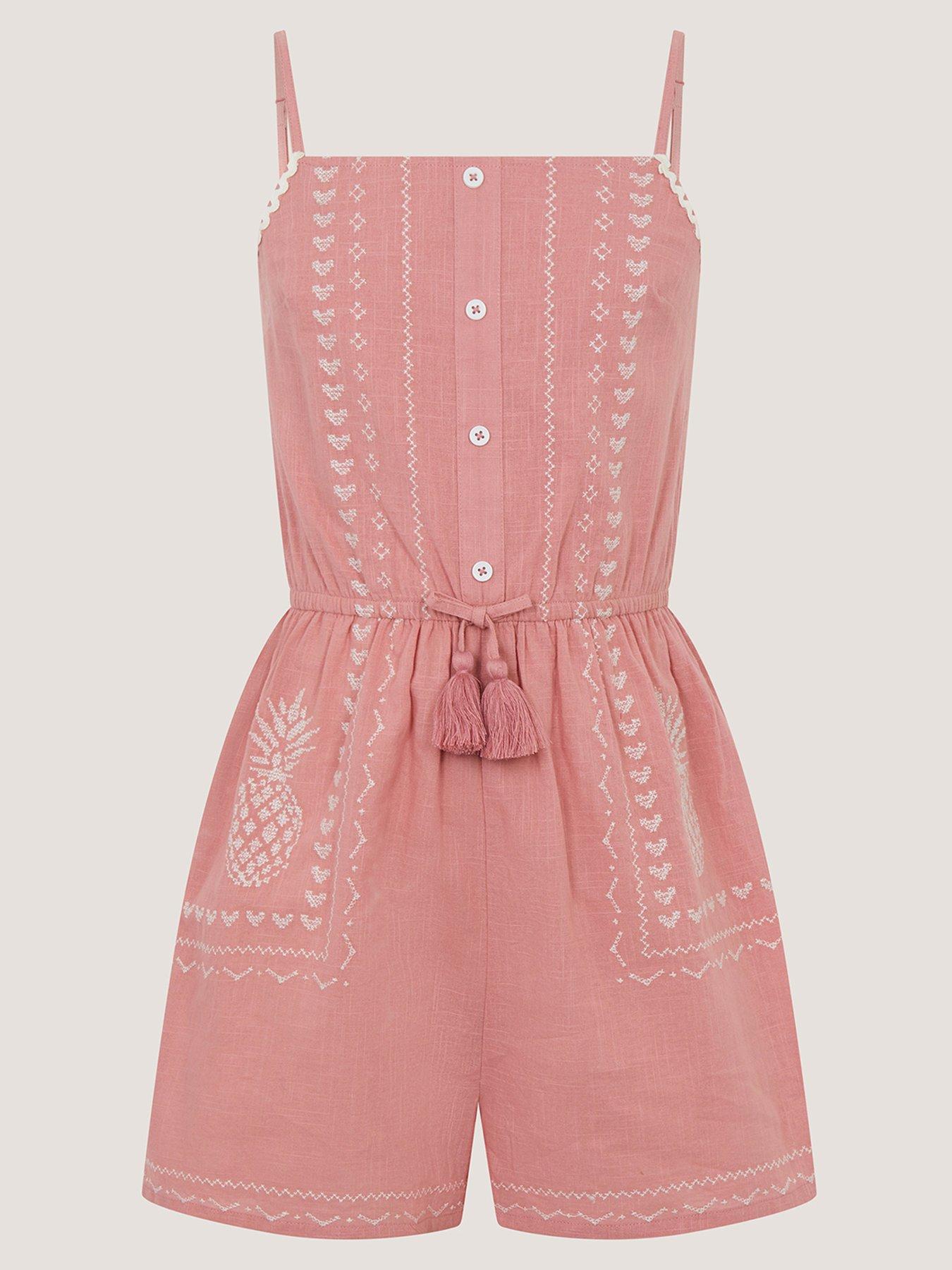 Monsoon Girls Embroidered Playsuit, Pink, Size 13-14 Years