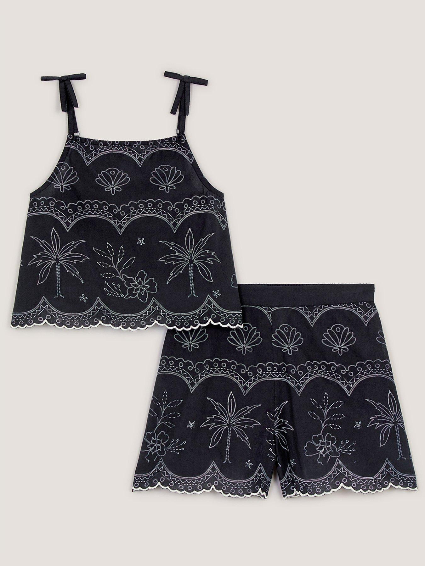 Monsoon Girls Storm Embroidered Short Set - Black