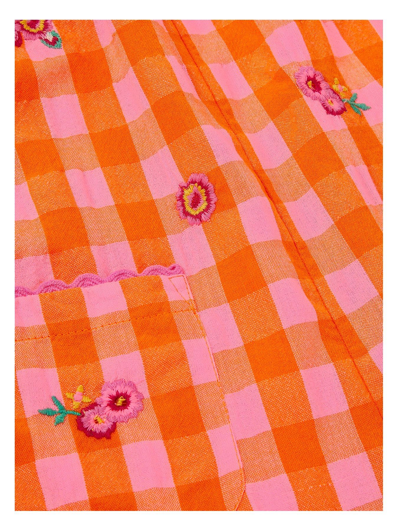 Image 3 of 3 of Monsoon Girls Gingham Embroidered Playsuit - Orange