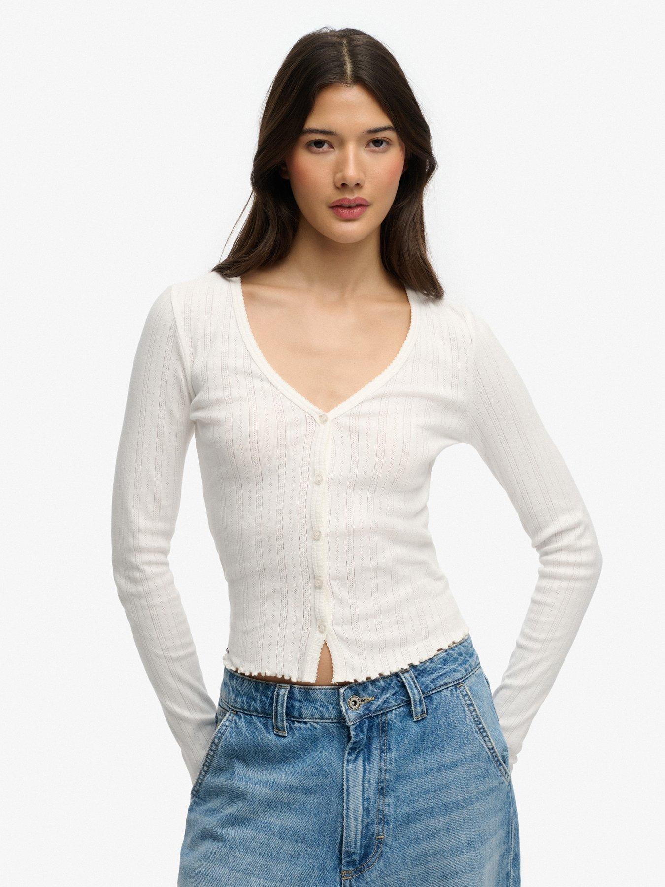 Superdry Athletic Essentials Pointelle Cardigan- Cream