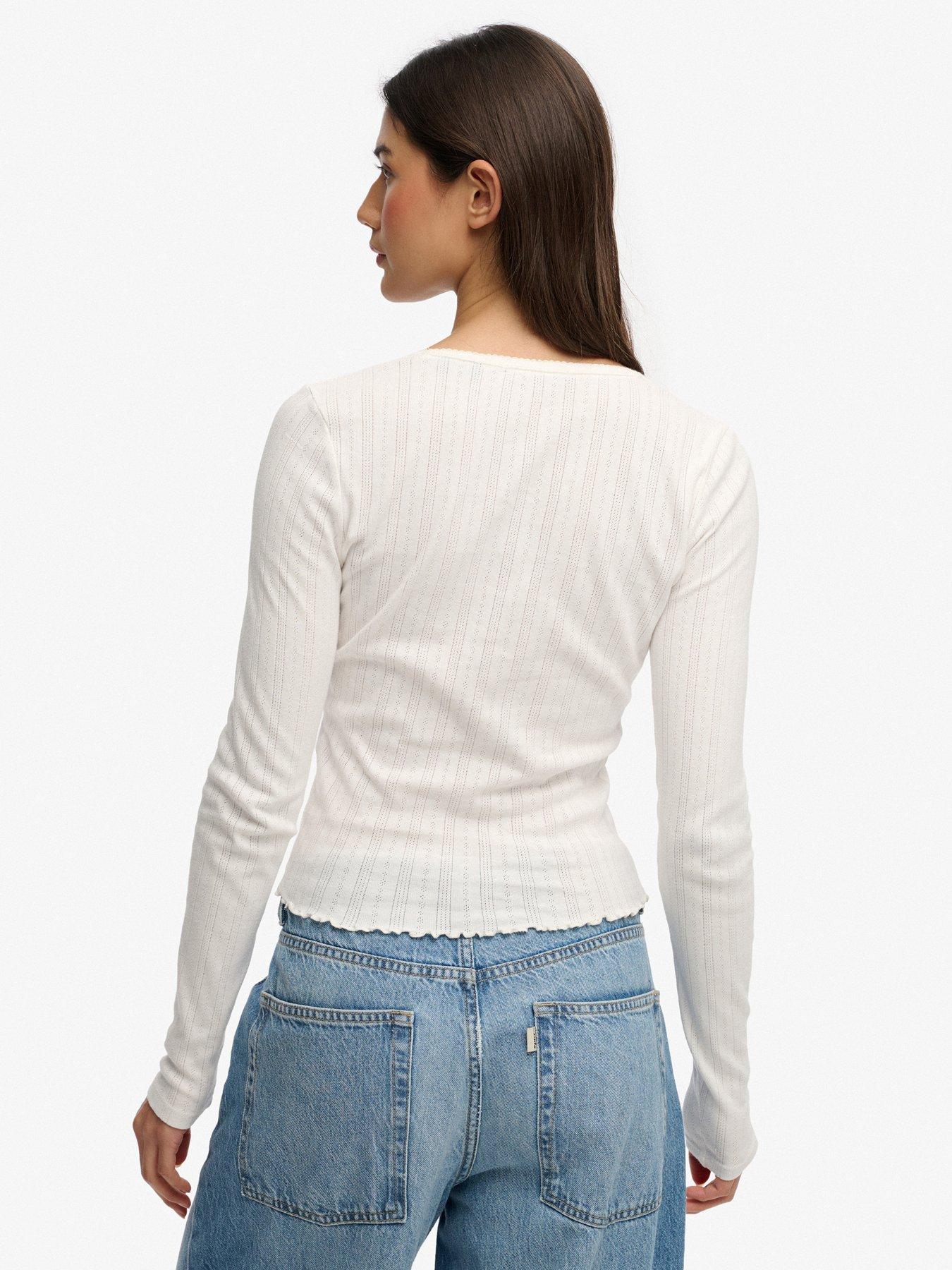 Image 2 of 6 of Superdry Athletic Essentials Pointelle Cardigan- Cream