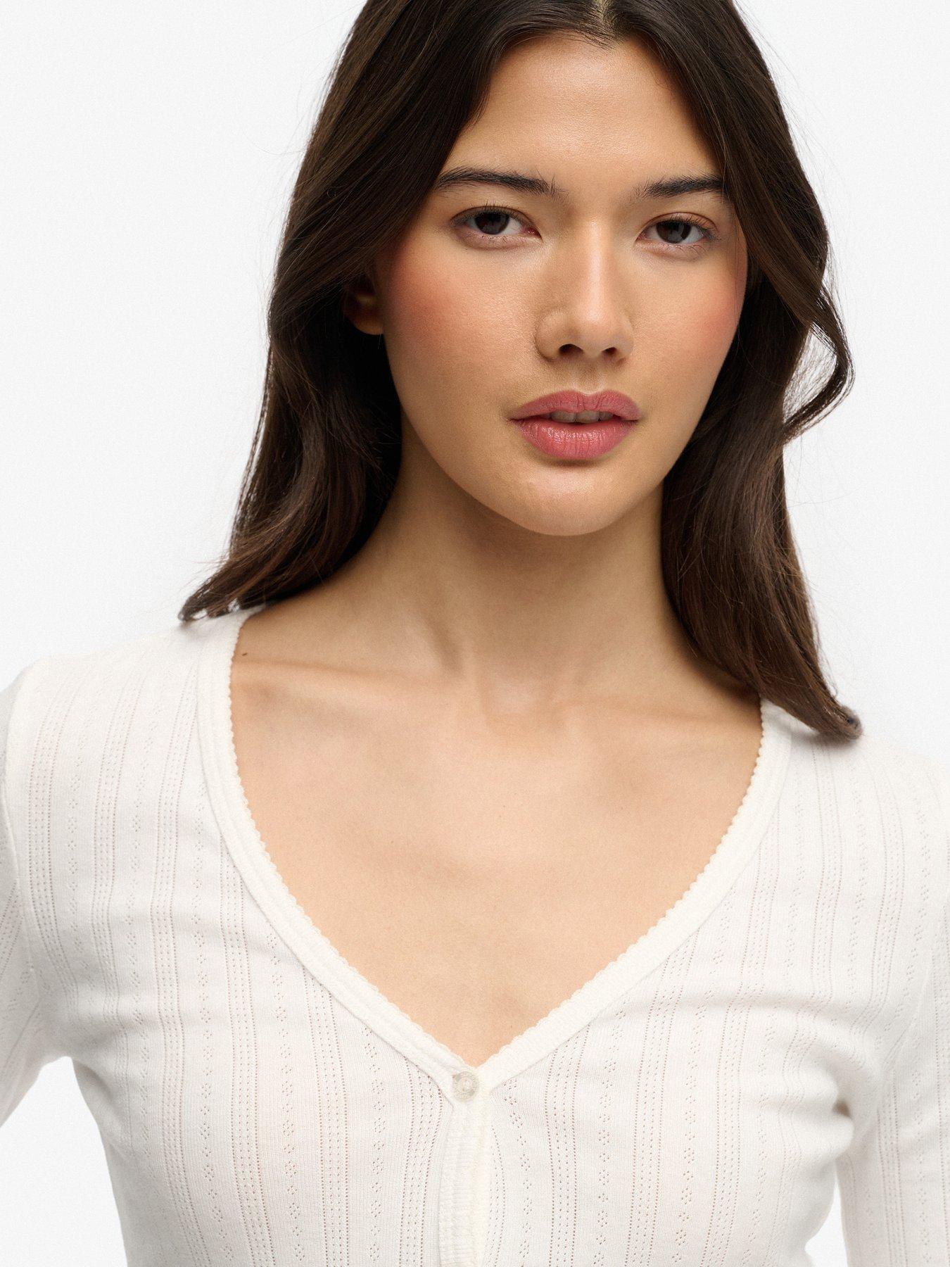 Image 4 of 6 of Superdry Athletic Essentials Pointelle Cardigan- Cream
