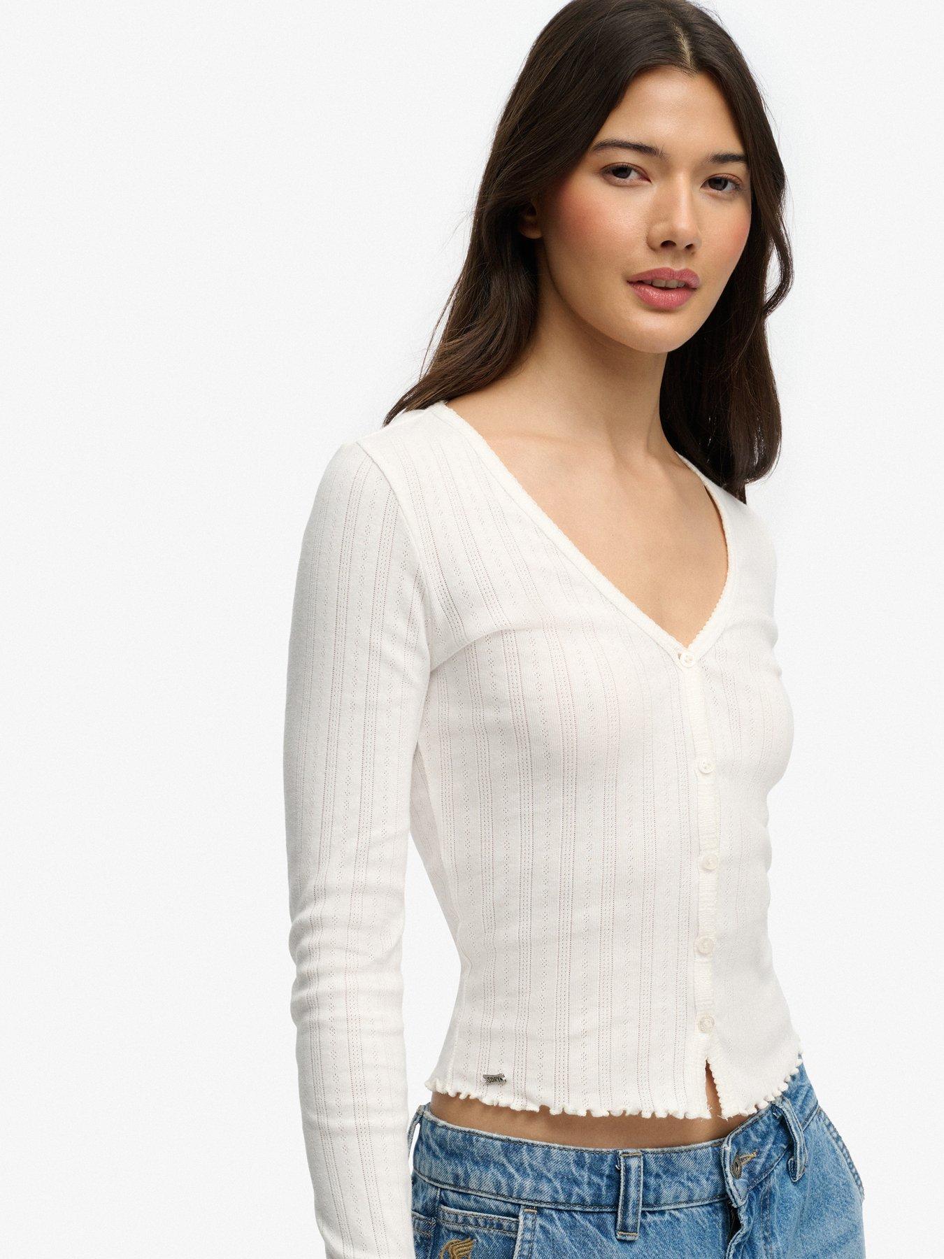 Image 5 of 6 of Superdry Athletic Essentials Pointelle Cardigan- Cream