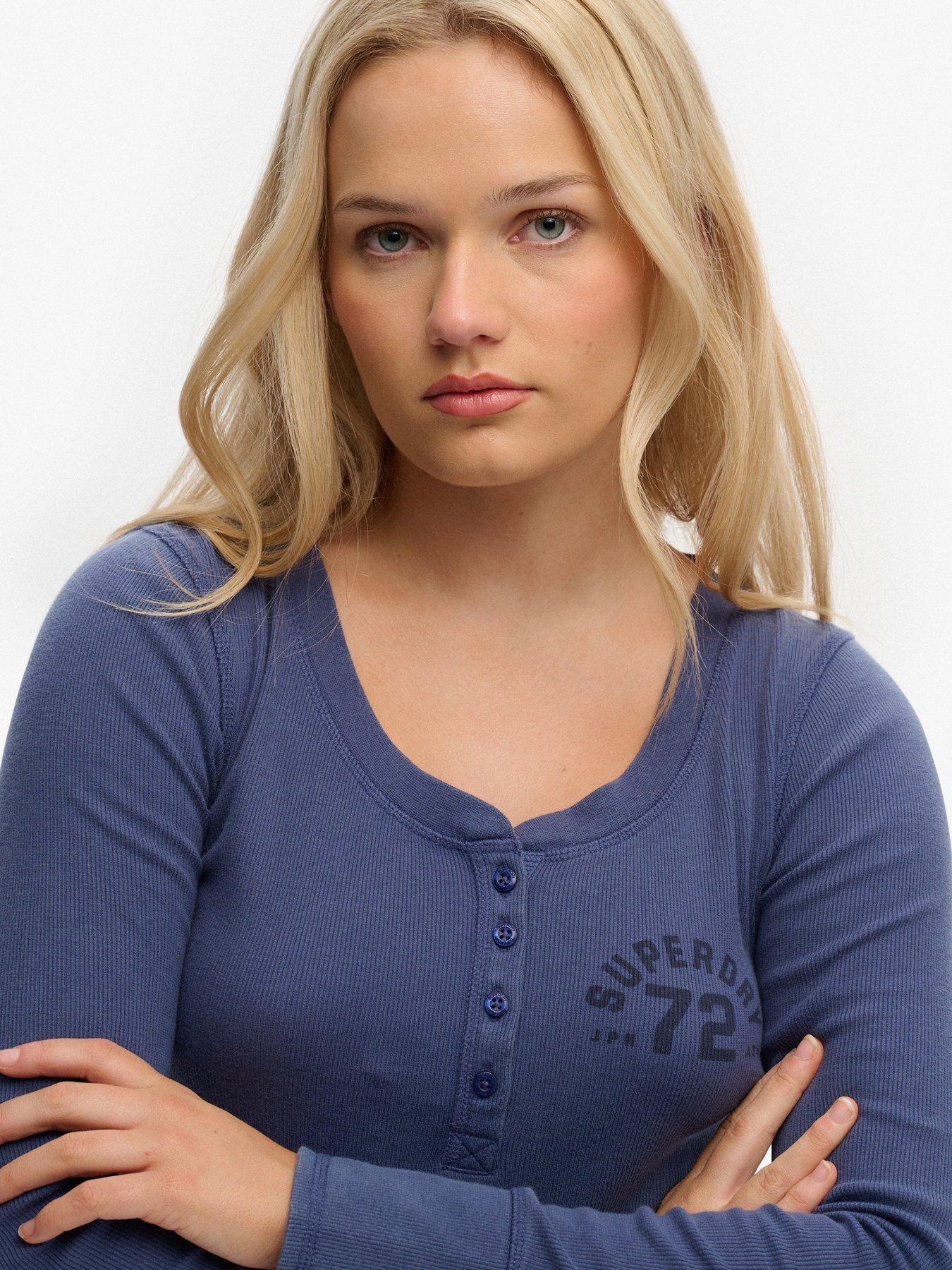Image 4 of 6 of Superdry Athletic Button Down Long Sleeve Top - Navy