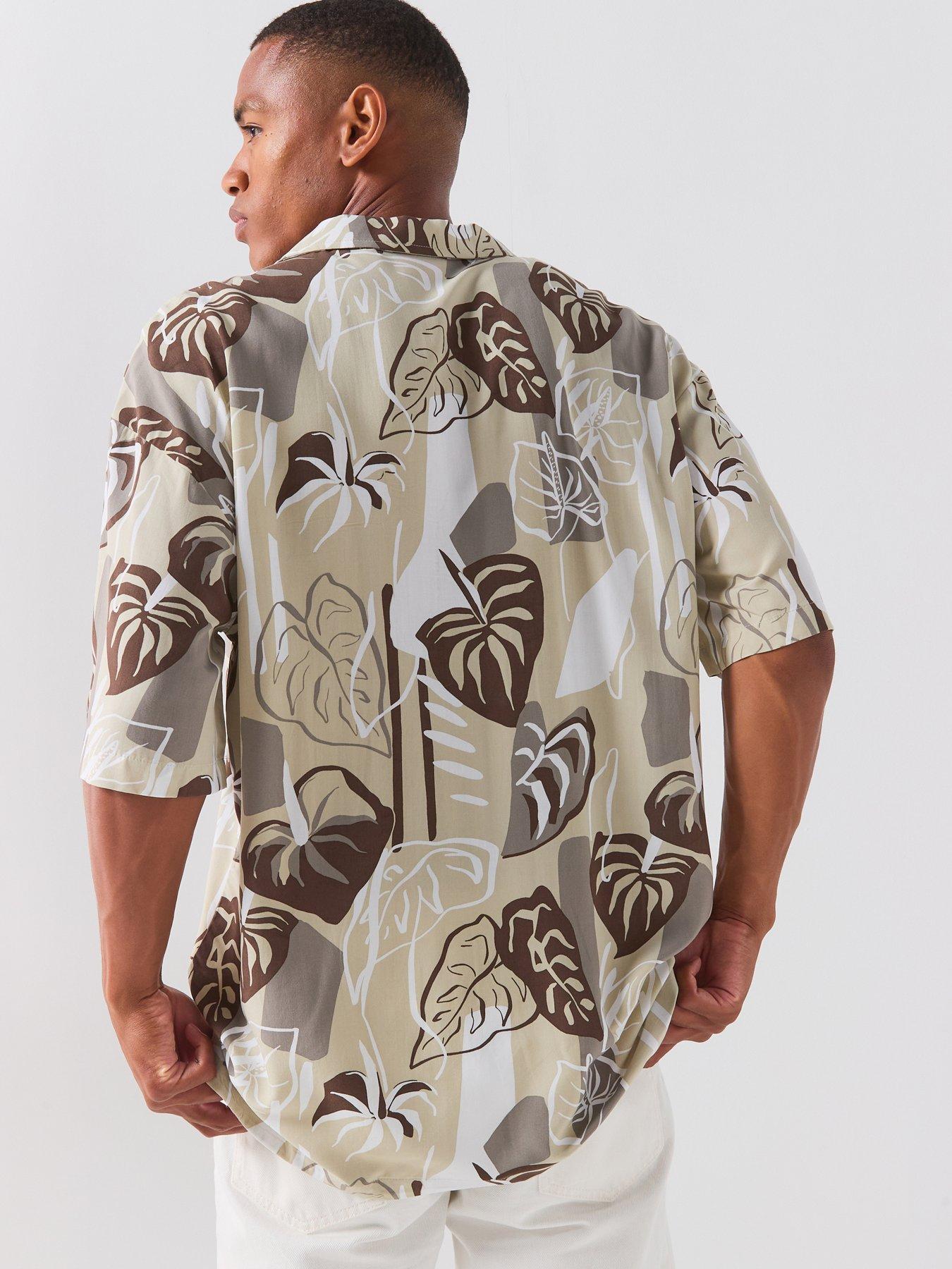 Image 2 of 6 of HUGO Floral Print Relaxed Fit Short Sleeve Shirt - Light Beige