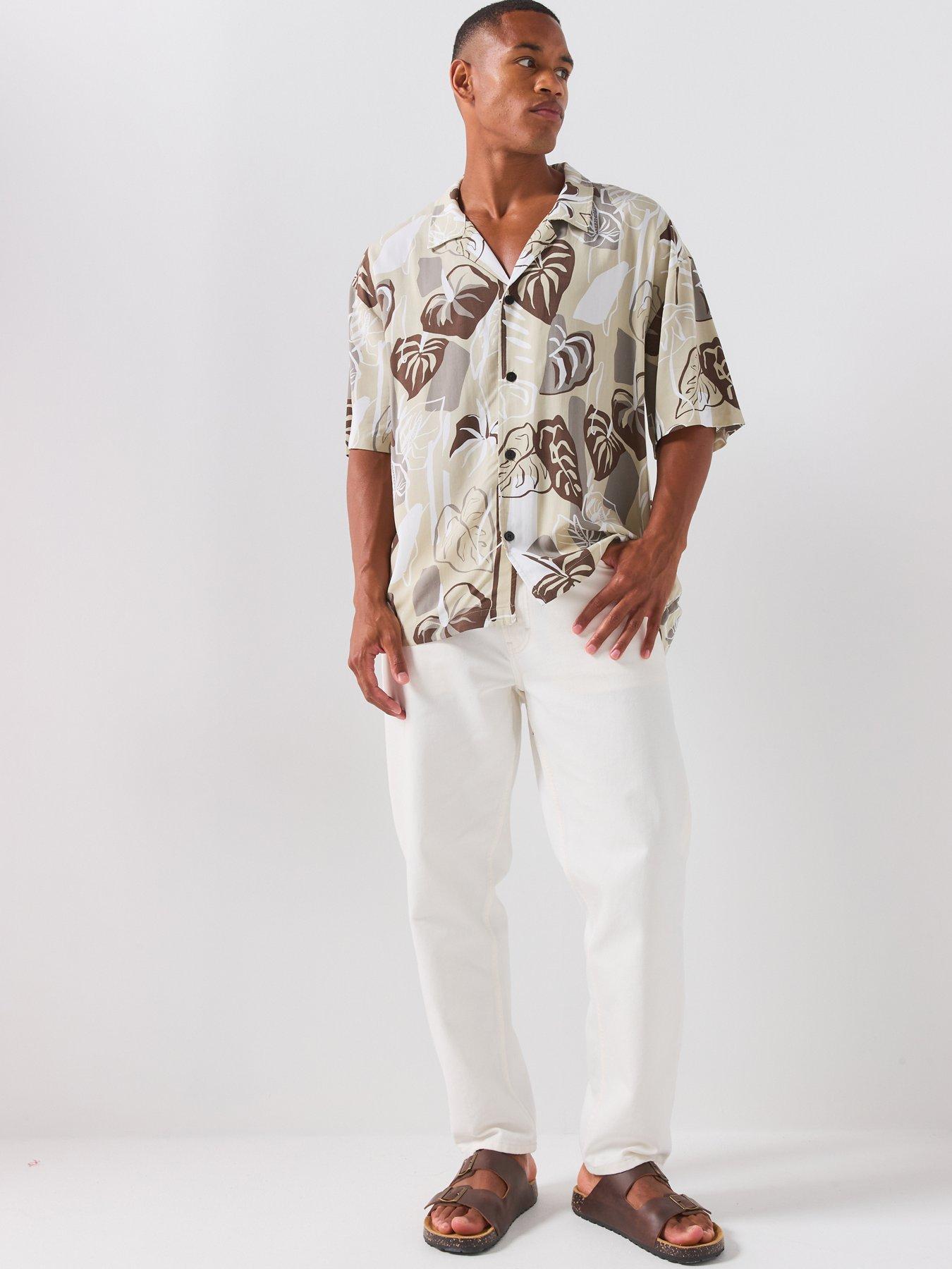 Image 3 of 6 of HUGO Floral Print Relaxed Fit Short Sleeve Shirt - Light Beige