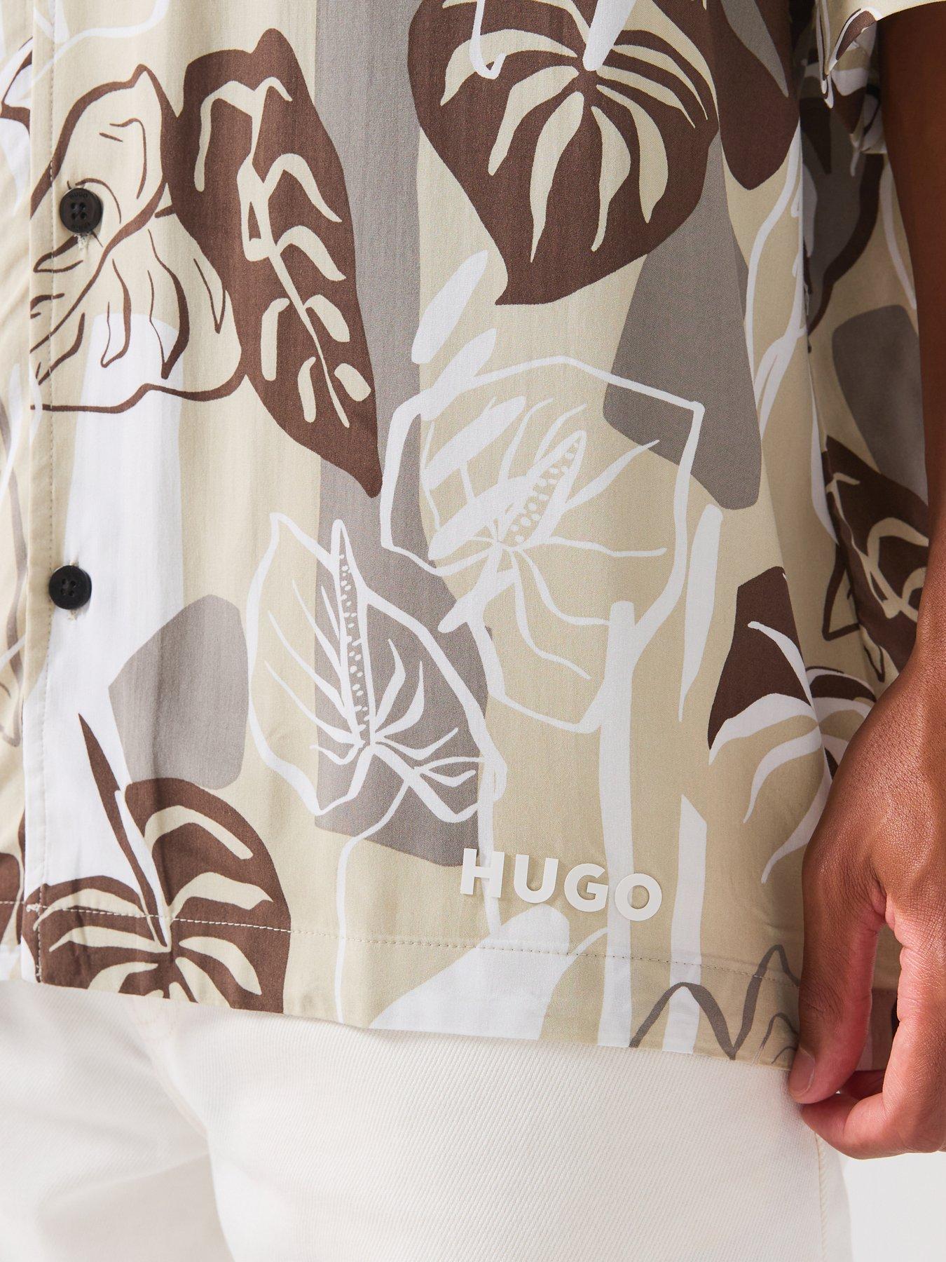 Image 6 of 6 of HUGO Floral Print Relaxed Fit Short Sleeve Shirt - Light Beige