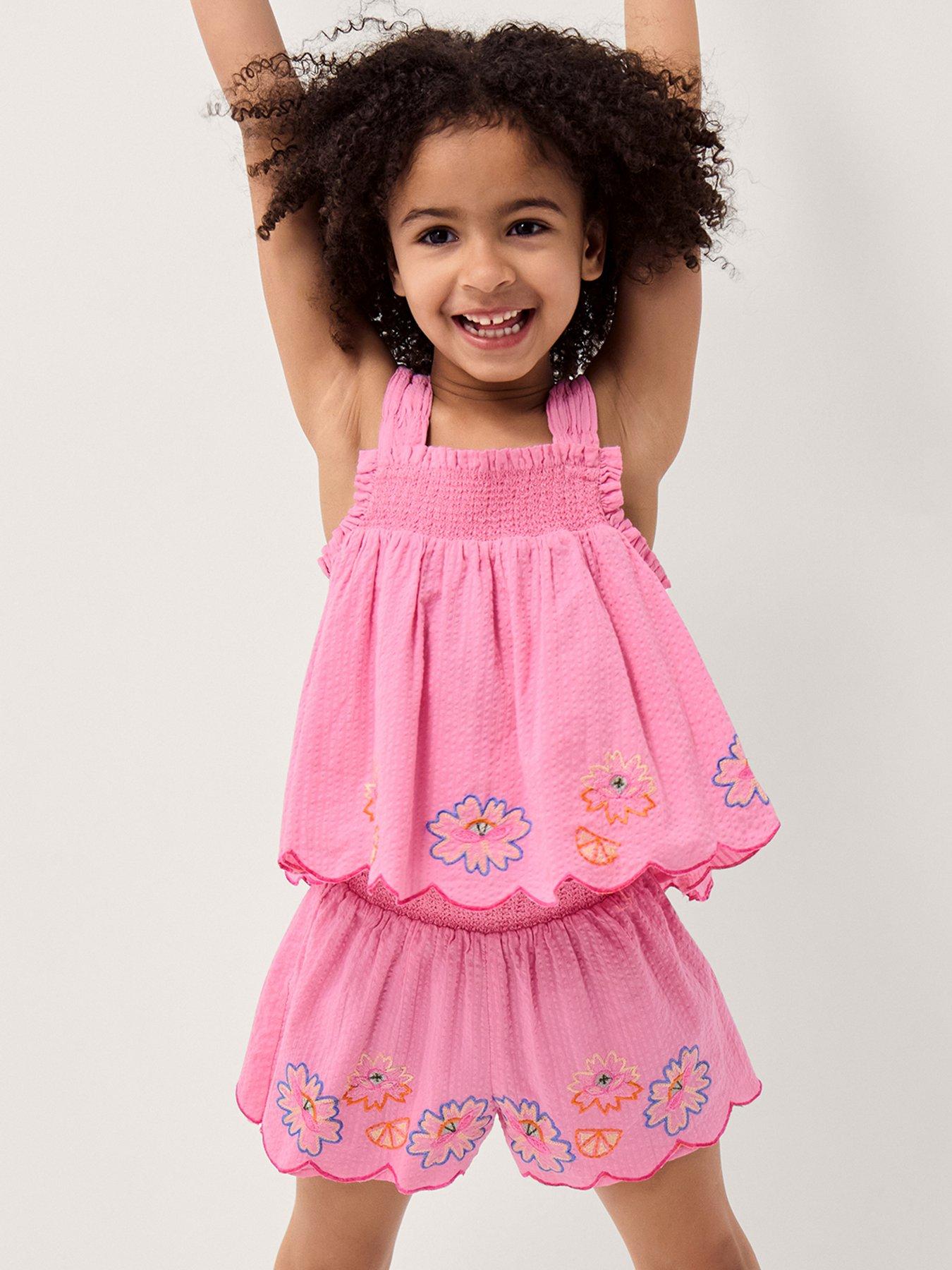 Monsoon Girls Flower Embroidered Set, Pink, Size Age: 11-12 Years