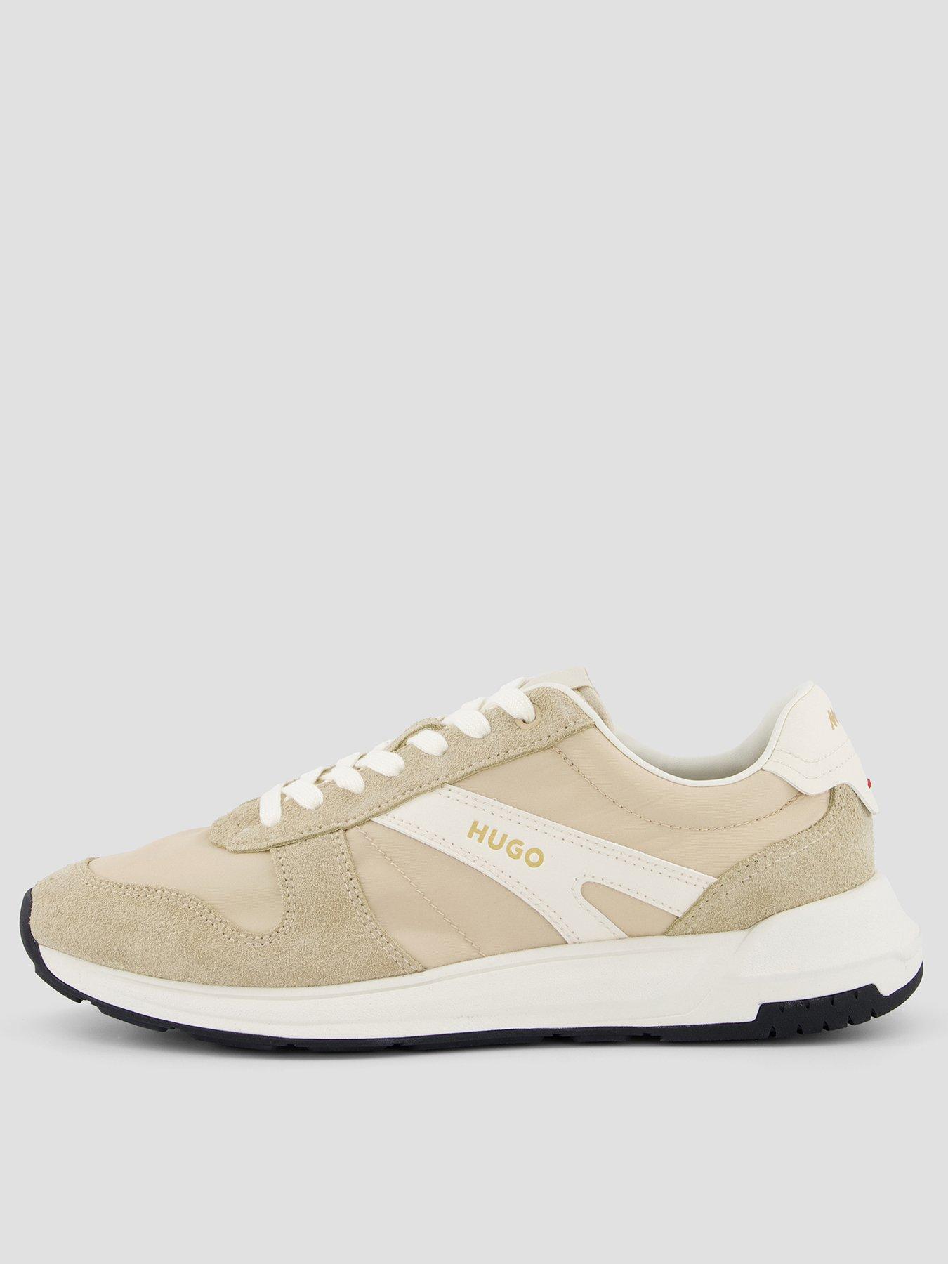 HUGO Go3 Mylon Mix Runner Trainers, Light Beige, Size 11, Men