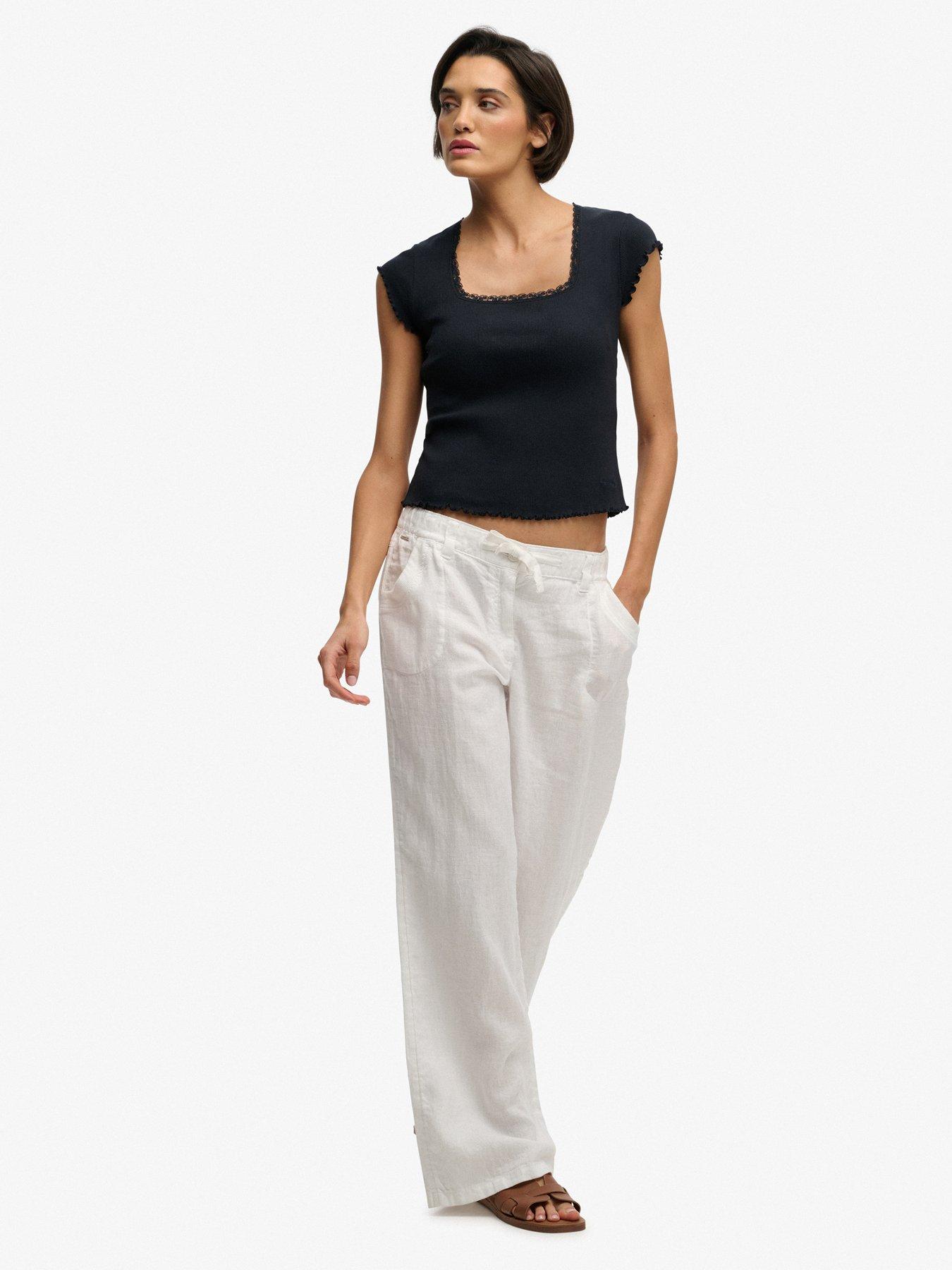 Image 3 of 7 of Superdry Linen Low Rise Pants - Beige